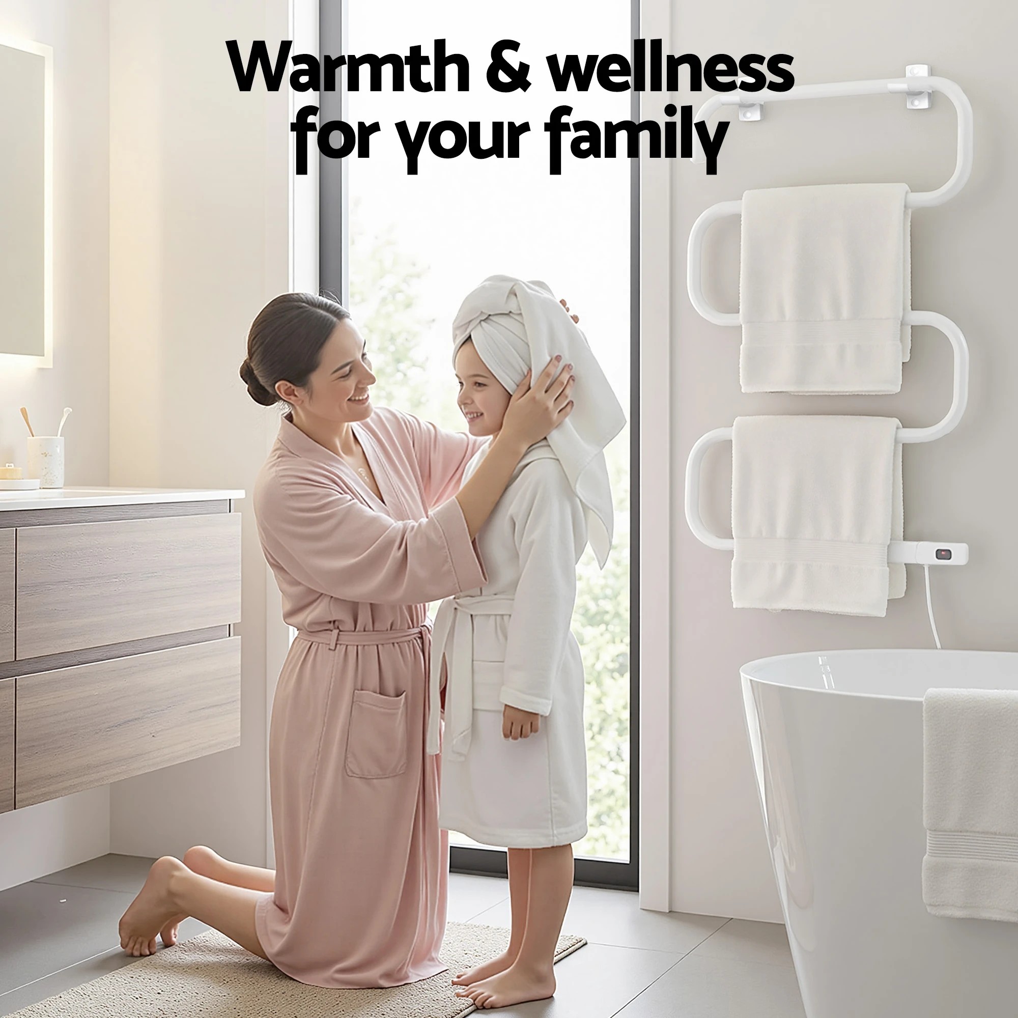 7 Devanti Heated Towel Rail Freestanding Wall Mounted S-Shape Electric Warmer Rack - White, 7 of 7