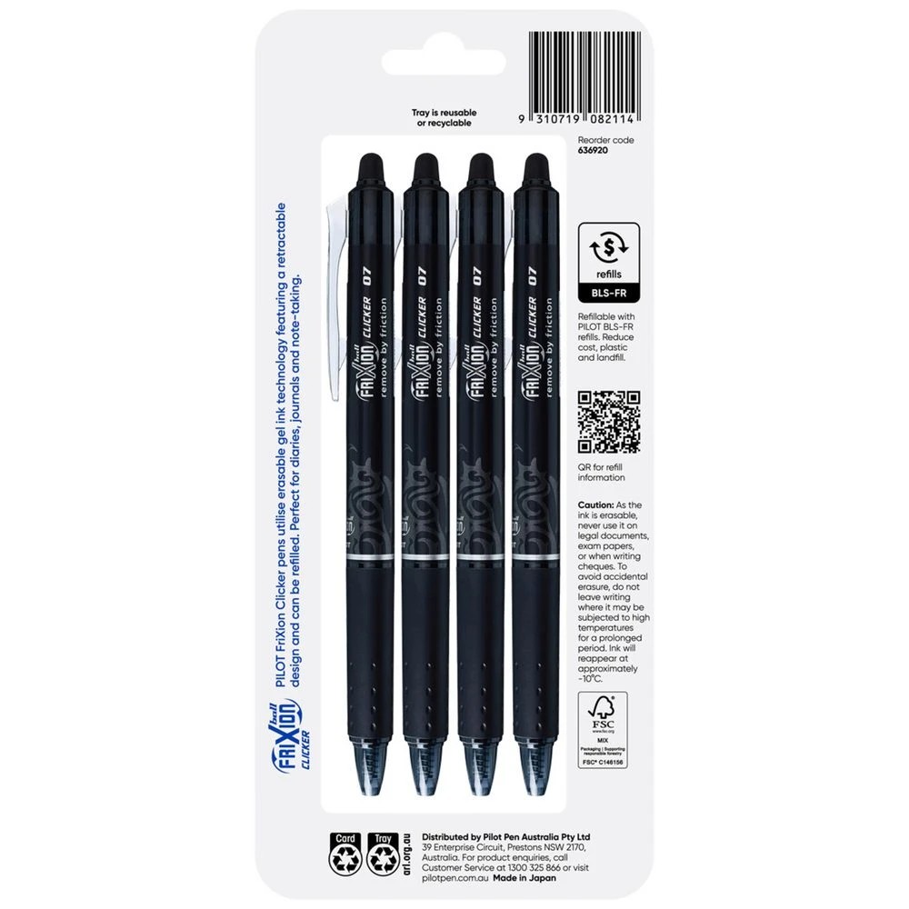 3 PILOT FriXion Clicker Erasable Gel Pen 0.7mm Black 4 Pack, 3 of 10