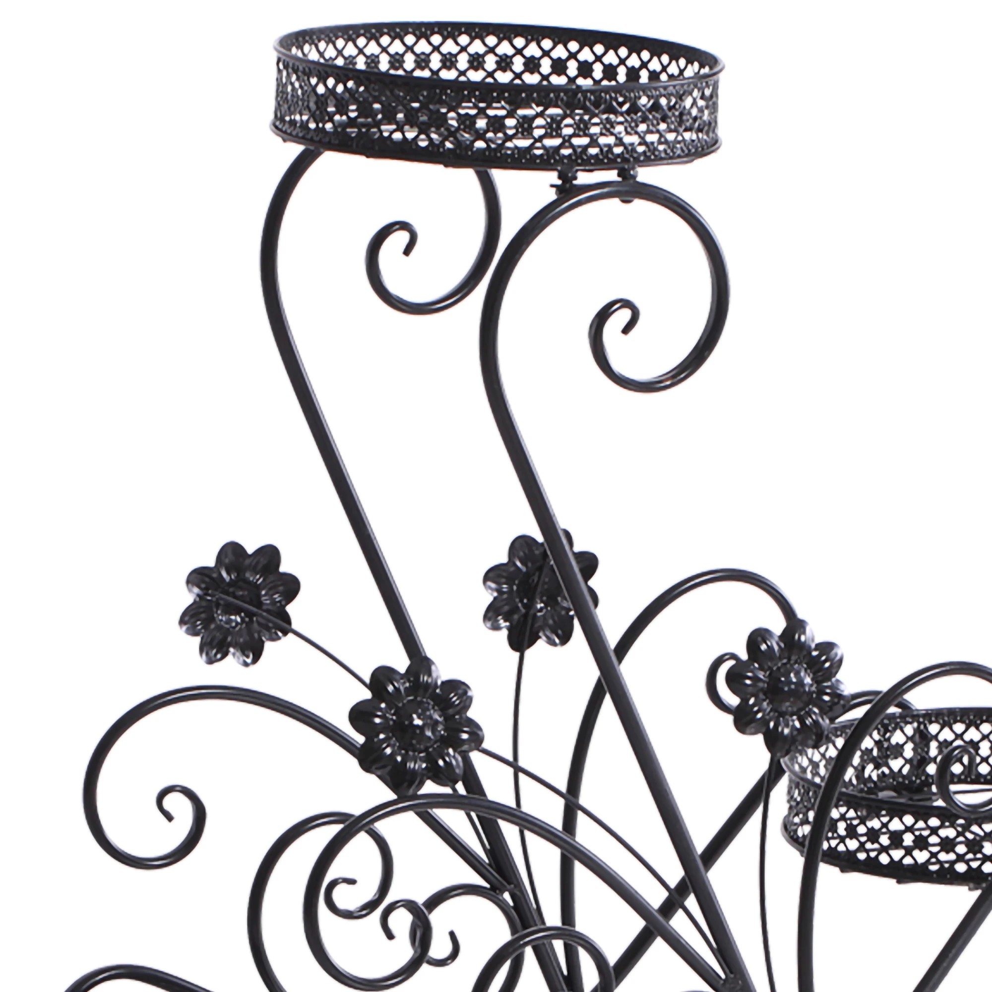6 Levede Flower Shape Metal Plant Stand with 3 Plant Pot - Black, 6 of 6