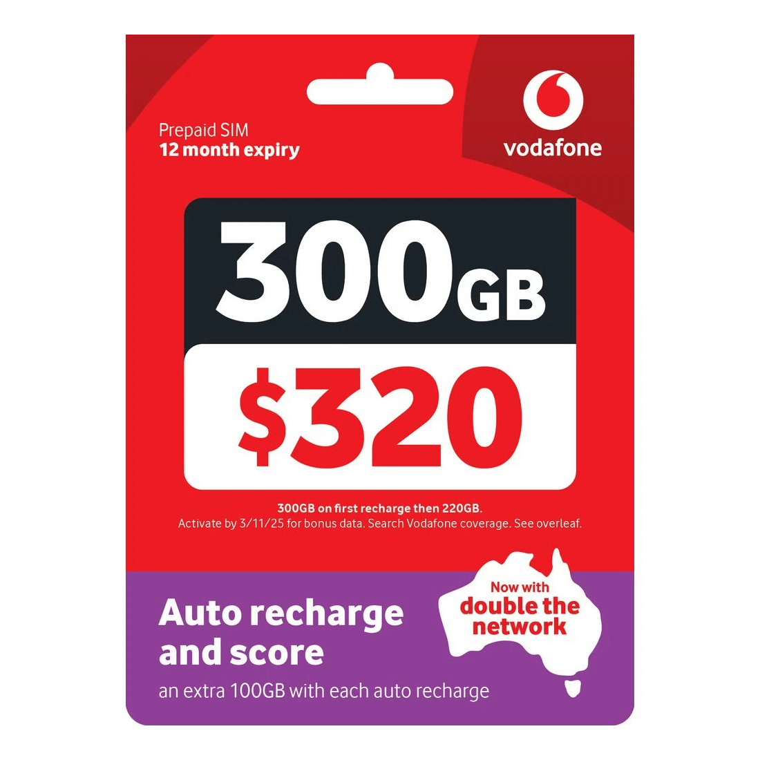 1 Vodafone $320 Prepaid Eco-SIM, 1 of 1