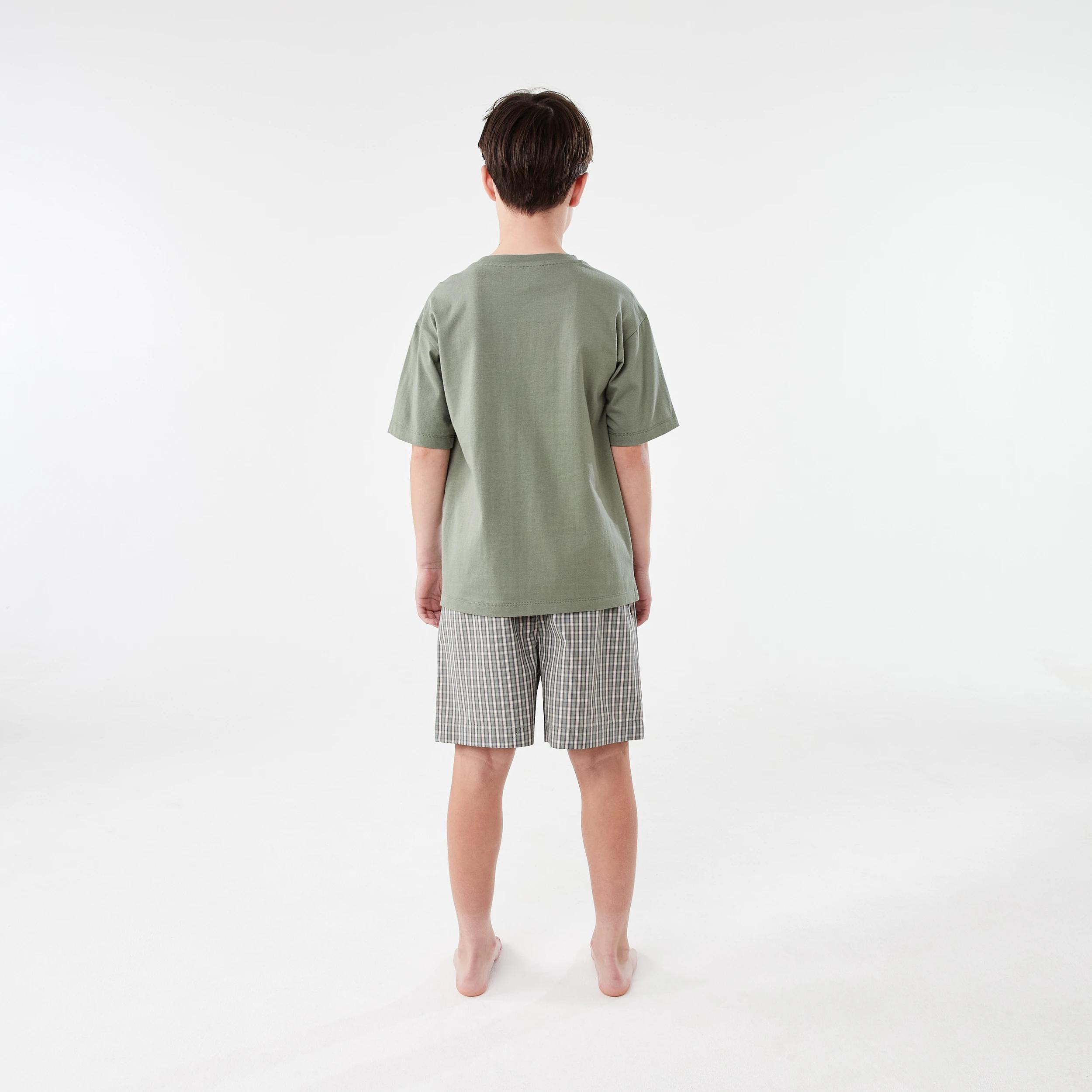 2 Short Sleeve Knit Woven Pyjama Set GREEN CHECK, 2 of 7