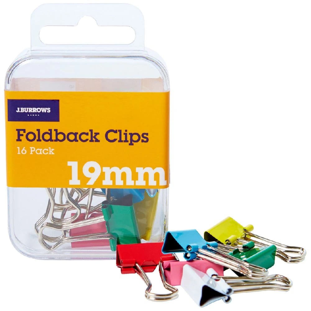 1 J.Burrows 19mm Foldback Clips Assorted 16 Pack, 1 of 3