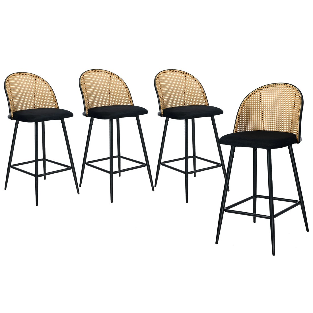 1 Oikiture Bar Stools Kitchen Counter Stool Rattan Dining Chair Velvet X4
 - Black, 1 of 10