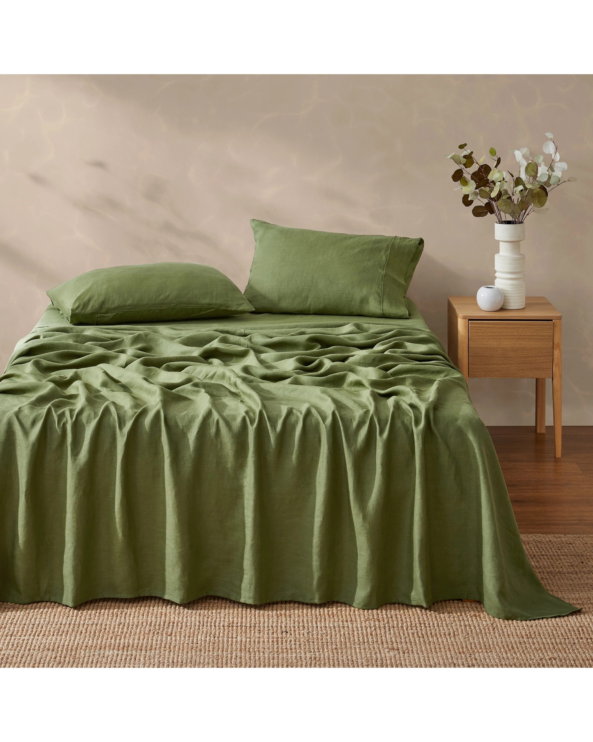 1 Natural Home Vintage Washed 100% Hemp Sheet Set - Super King Bed - Olive, 1 of 8