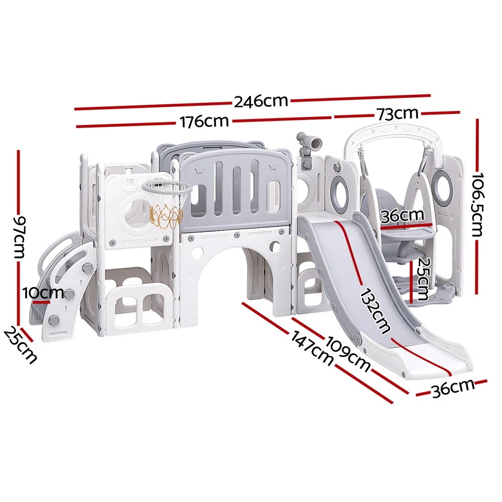 2 Keezi Kids Slide Swing Set Basketball Hoop Ring Football Outdoor Toys 132cm - Multi, 2 of 5