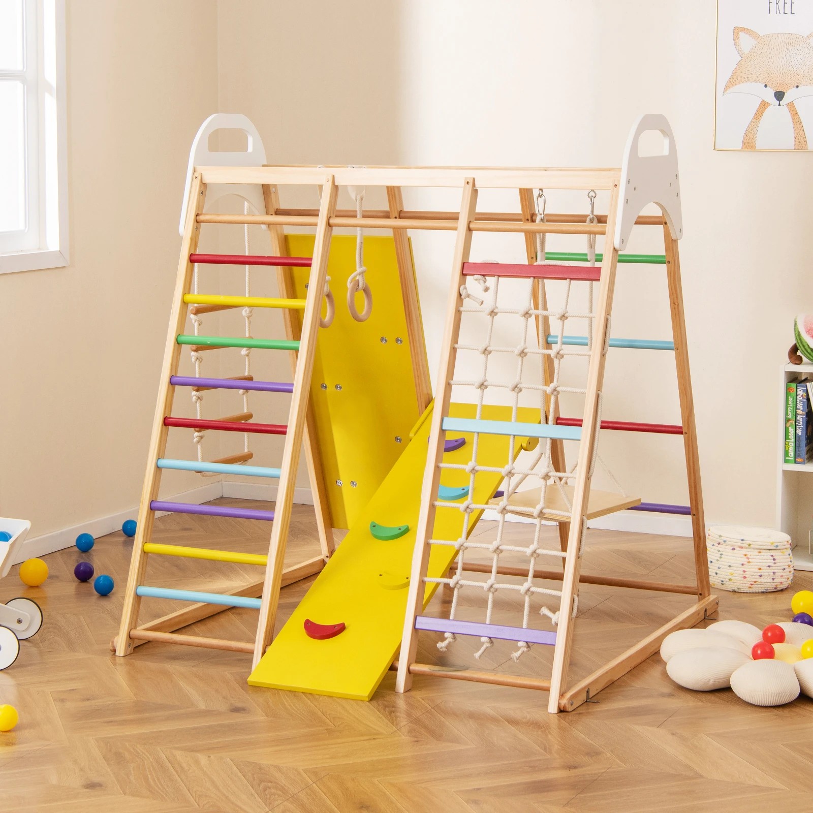 3 Costway Climb Playset 8-in-1 Wood Climbing Frame Swing Slide, 3 of 6