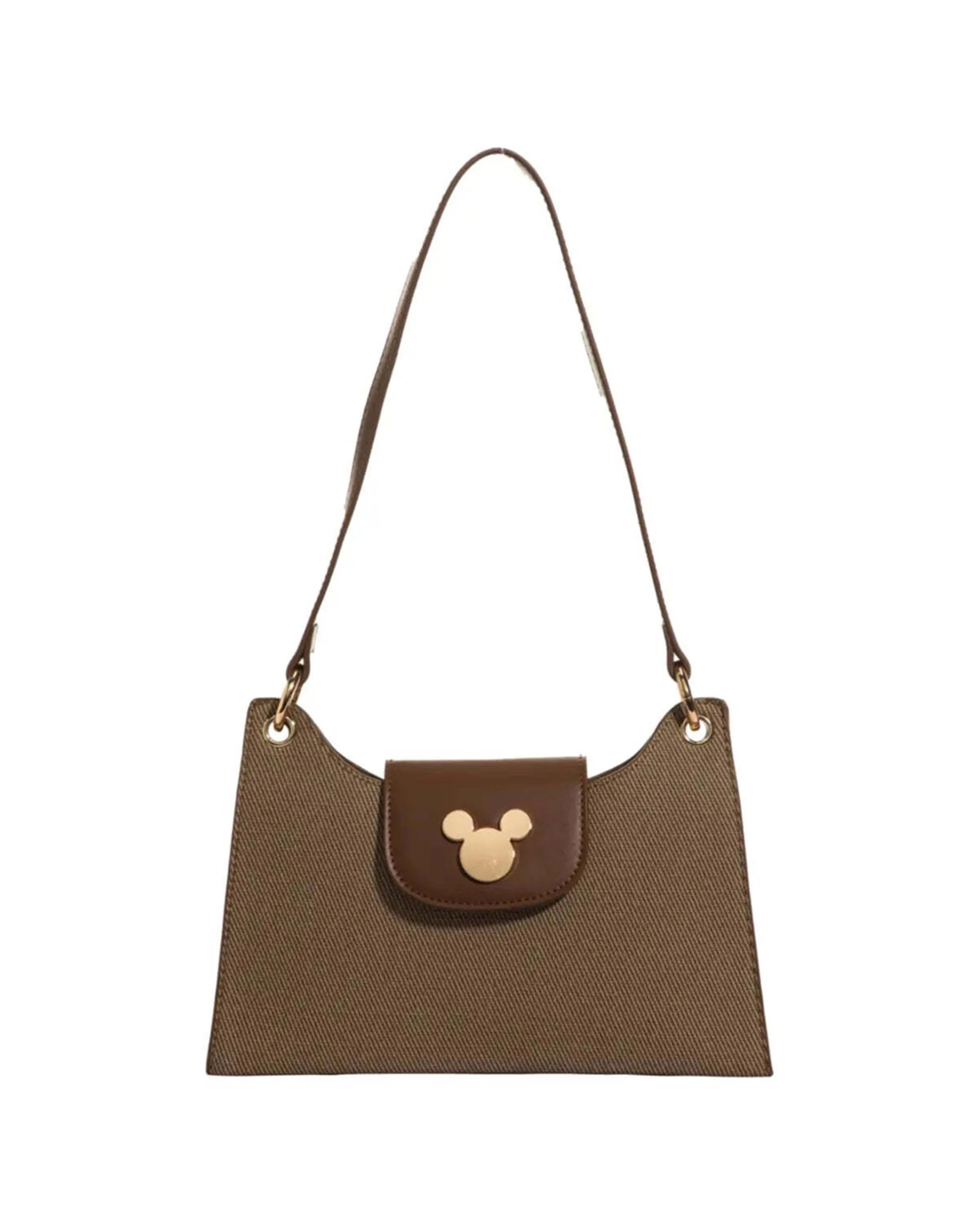 1 Disney Mickey Canvas Satchel Handbag Classic Character Compact PVC Braid - Brown, 1 of 6