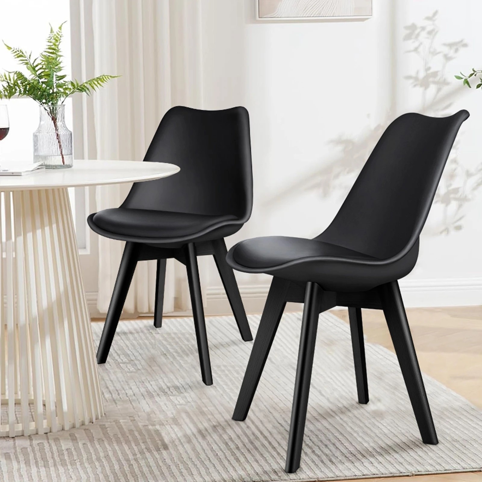 3 Alfordson 4x Dining Chairs Padding Retro PU Leather Kitchen Lounge Wooden - Black, 3 of 10