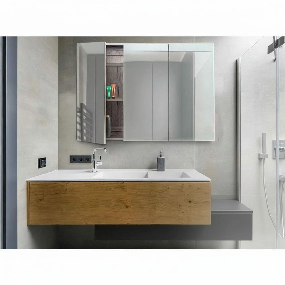 2 Cefito Bathroom Mirror Cabinet 900x720mm Oak - Natural, 2 of 5