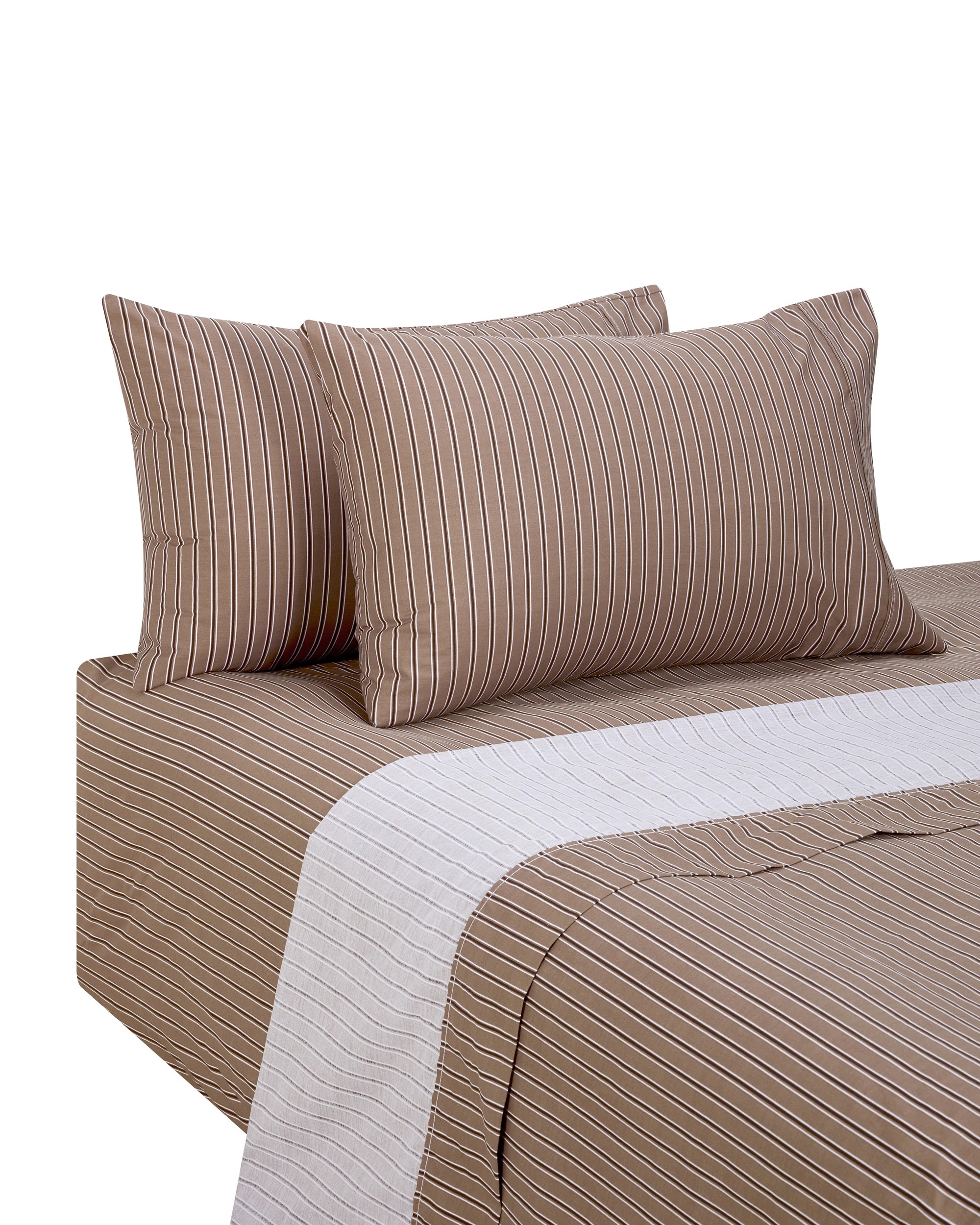 5 250 Thread Count Stripe Cotton Sheet Set - Double Bed, Mocha, 5 of 7