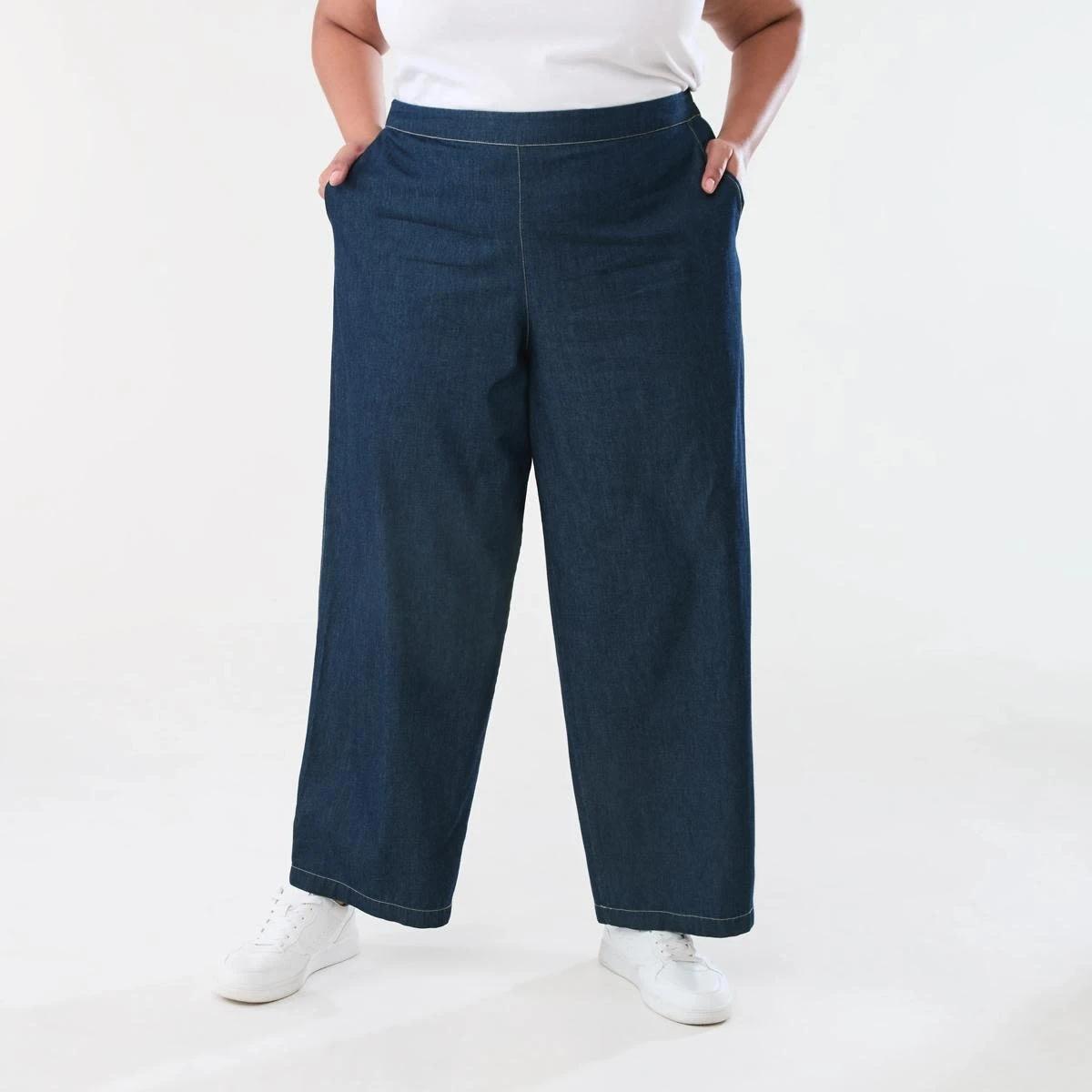1 Curve Chambray Wide Leg Pants DARK DENIM WASH, 1 of 5