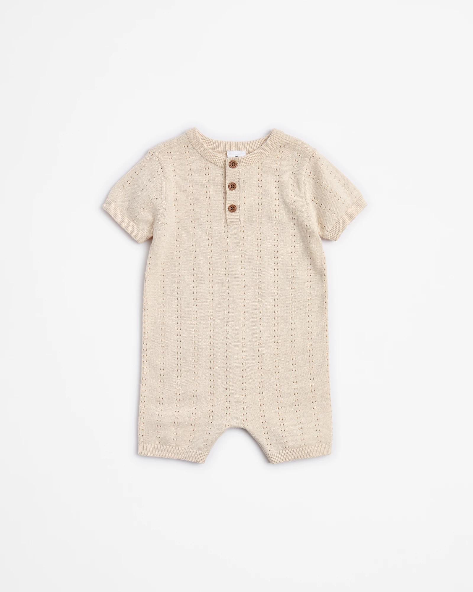 1 Target Organic Cotton Baby Pointelle Knit Romper CREAM OATMEAL MARLE, 1 of 3