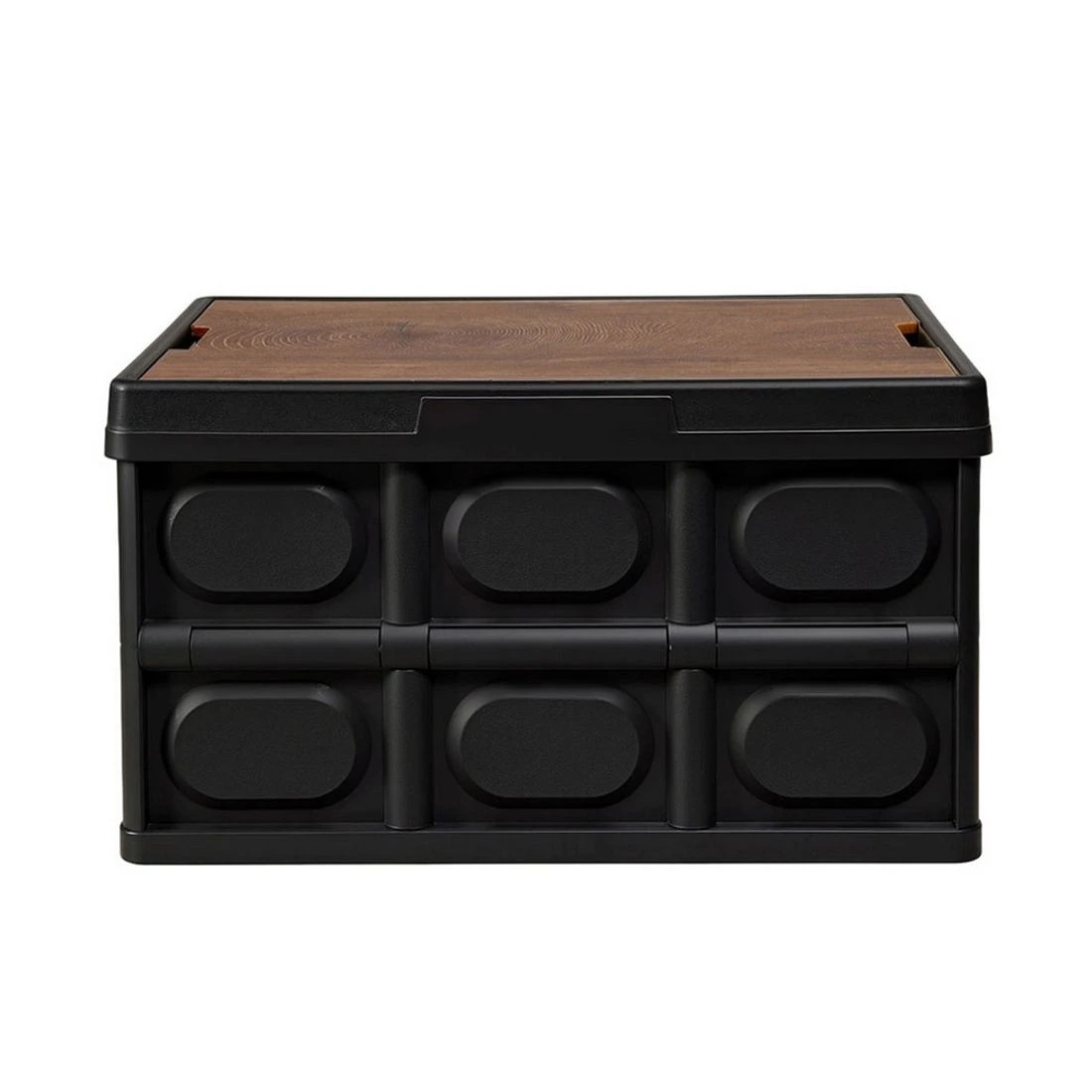 3 Gardeon Collapsible Outdoor Storage Box 50L Stackable Folding Camping Organizer Plywood Lid - Black, 3 of 7