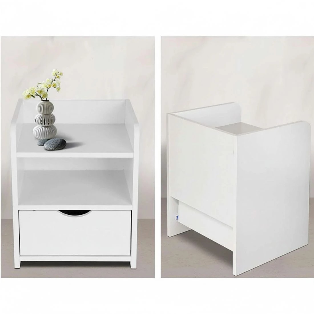 4 Artiss 2X Bedside Table 1 Drawer with Shelf - FARA - White, 4 of 8