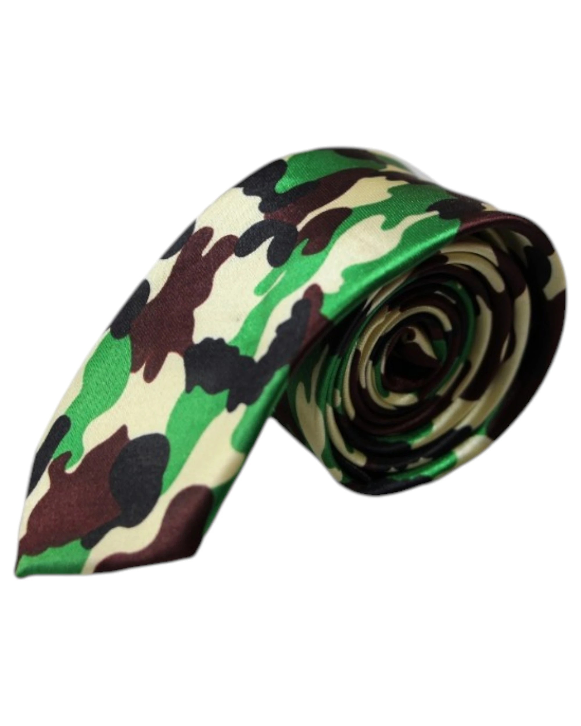 2 Zasel Mens Green & Brown Camo Print 5cm Skinny Neck Tie, 2 of 2