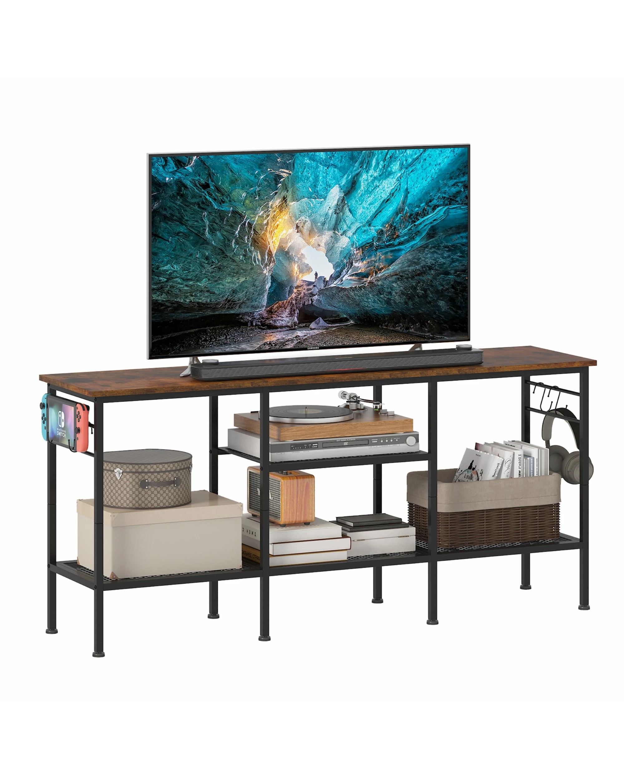 5 Advwin TV Cabinet 120cm Entertainment Unit Stand w/ Shelf & Hooks Media Console Table, 5 of 8