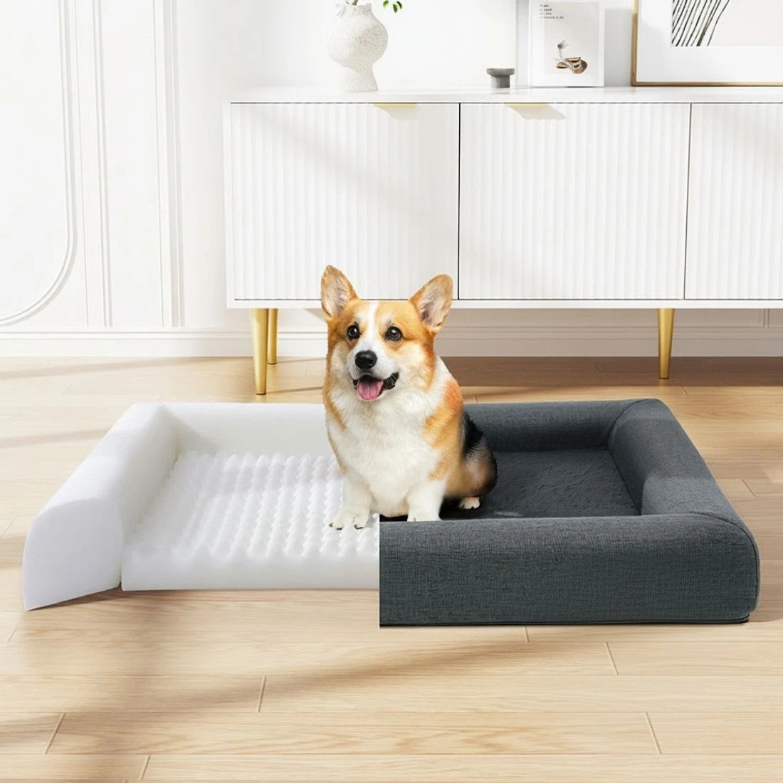 4 i.Pet Pet Bed Dog Cat Large Calming Soft Sofa Cushion Egg Crate Washable - Grey, 4 of 6