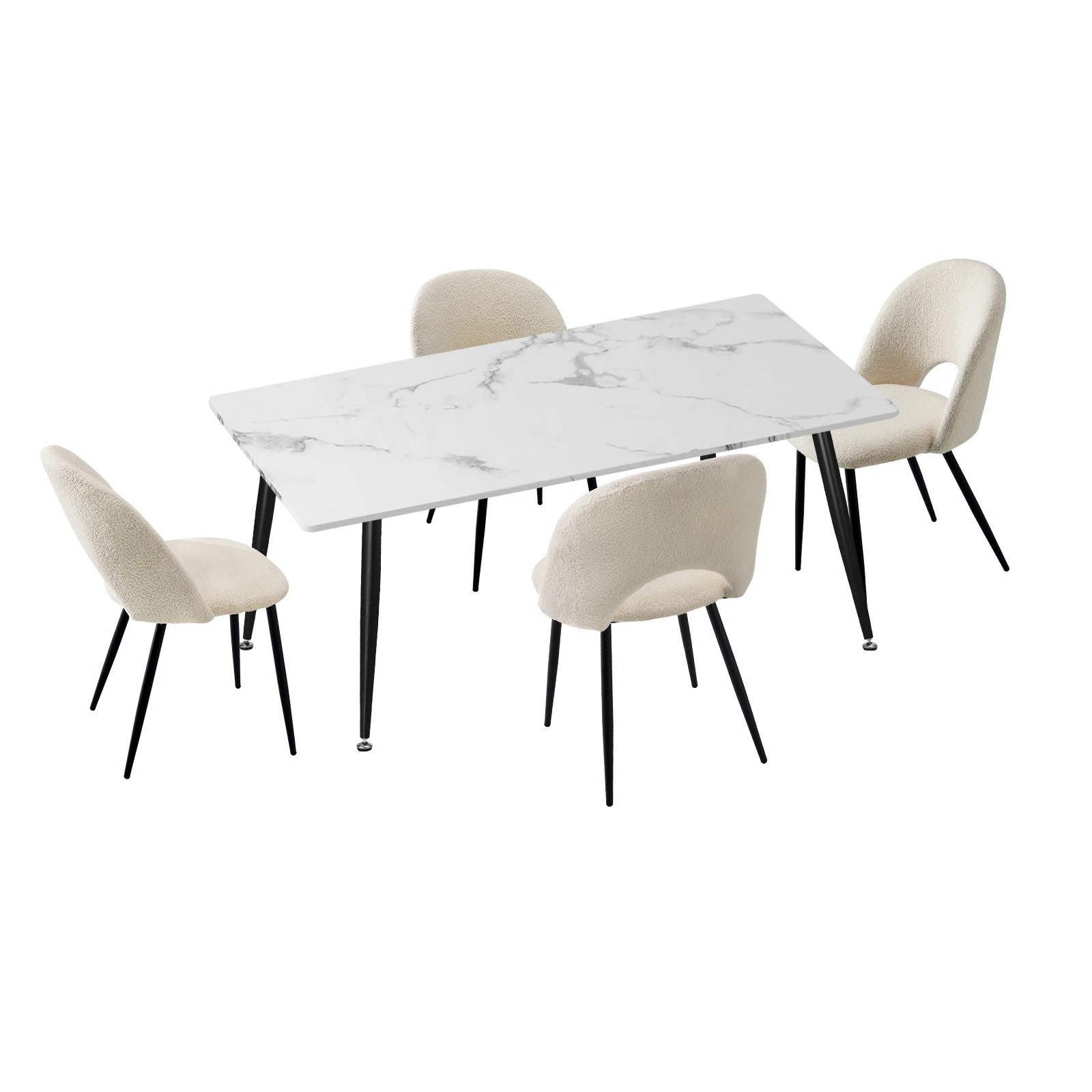 1 Oikiture 120cm Rectangle Dining Table with 4PCS Dining Chairs Sherpa - Multi, 1 of 9