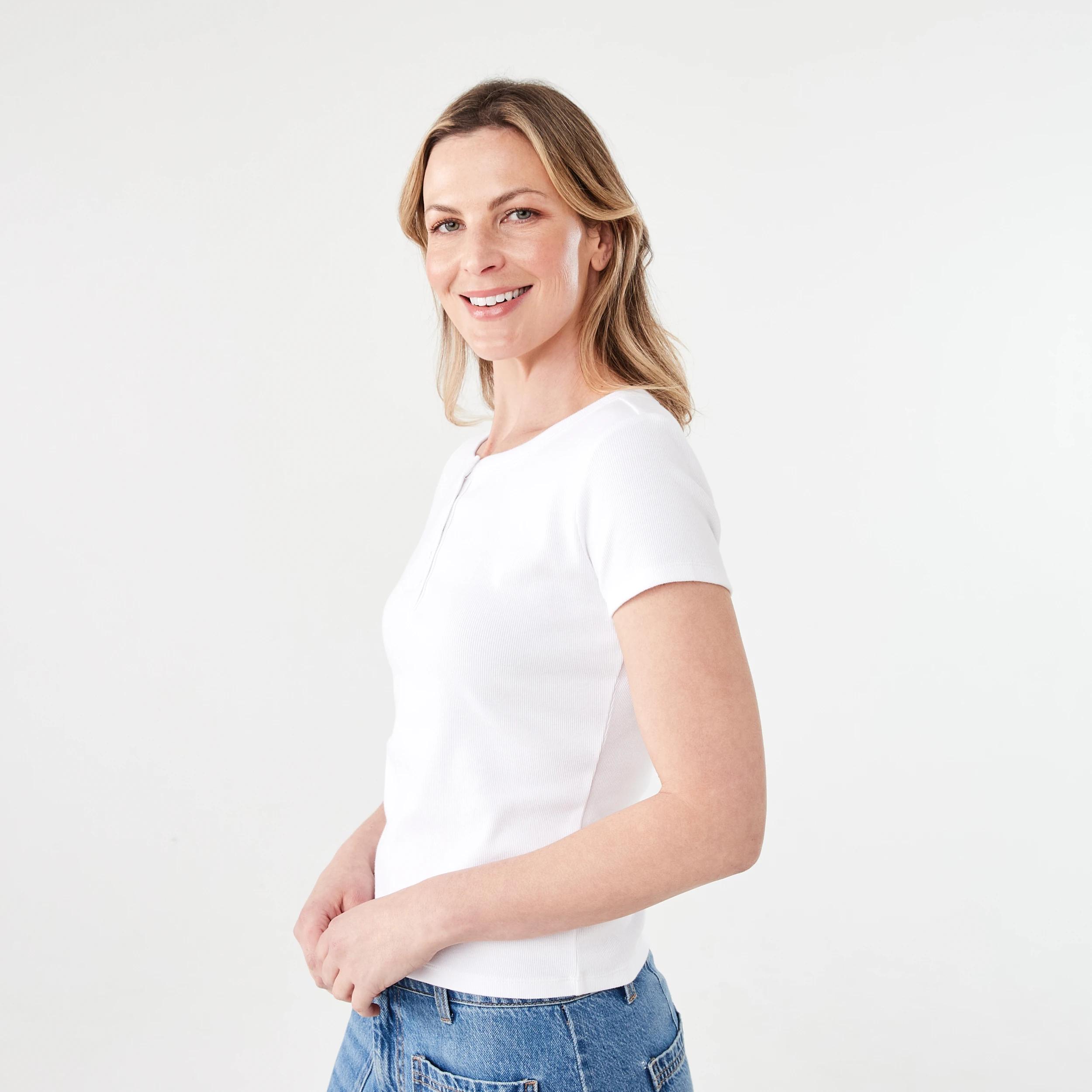 2 Short Sleeve Rib Henley T-shirt WHITE, 2 of 5