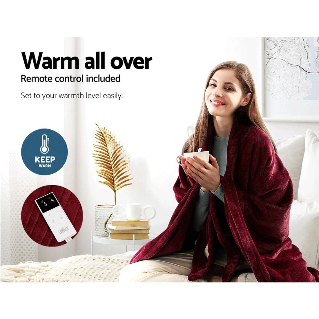 5 Giselle Electric Throw Rug Heated Blanket Fleece - Red, 5 of 10