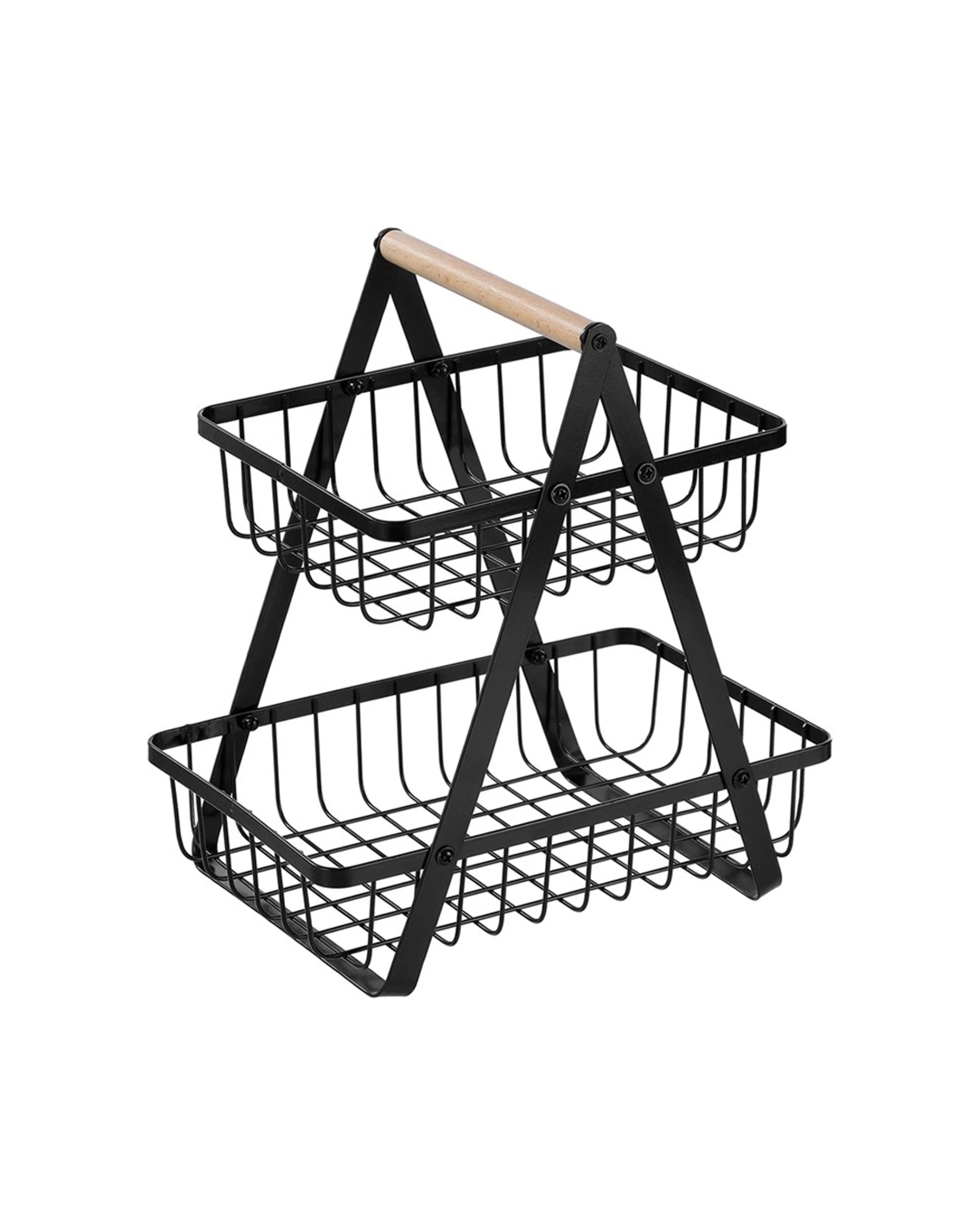 1 Boxsweden Wire 2 Tier Bench Top Stand Wood Handle Durable - Black, 1 of 4