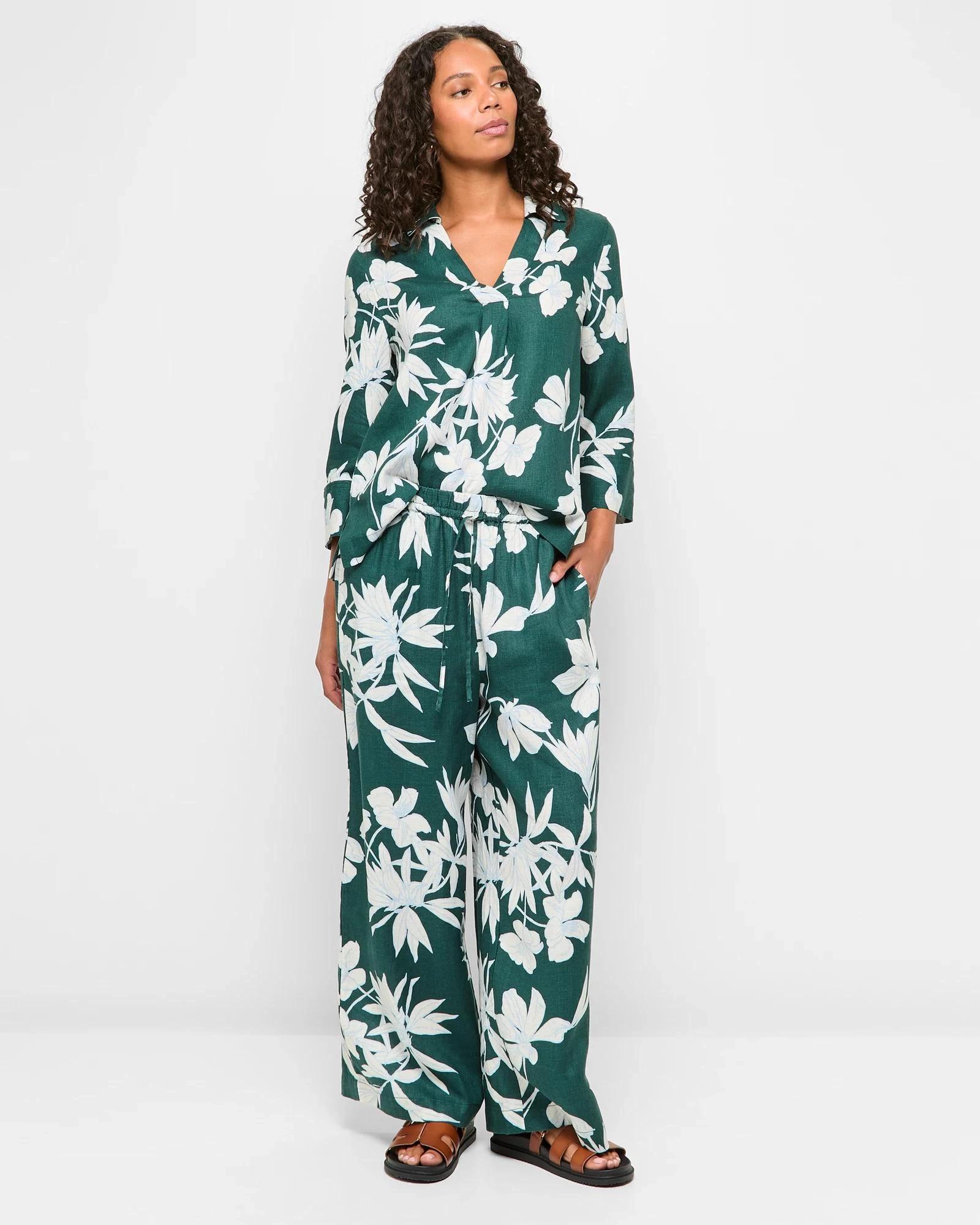 1 Target European Linen Wide Leg Pants STENCIL FLORAL, 1 of 5