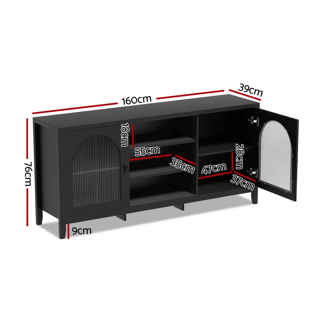 3 Artiss Buffet Sideboard Shelves Double Doors - Black, 3 of 4