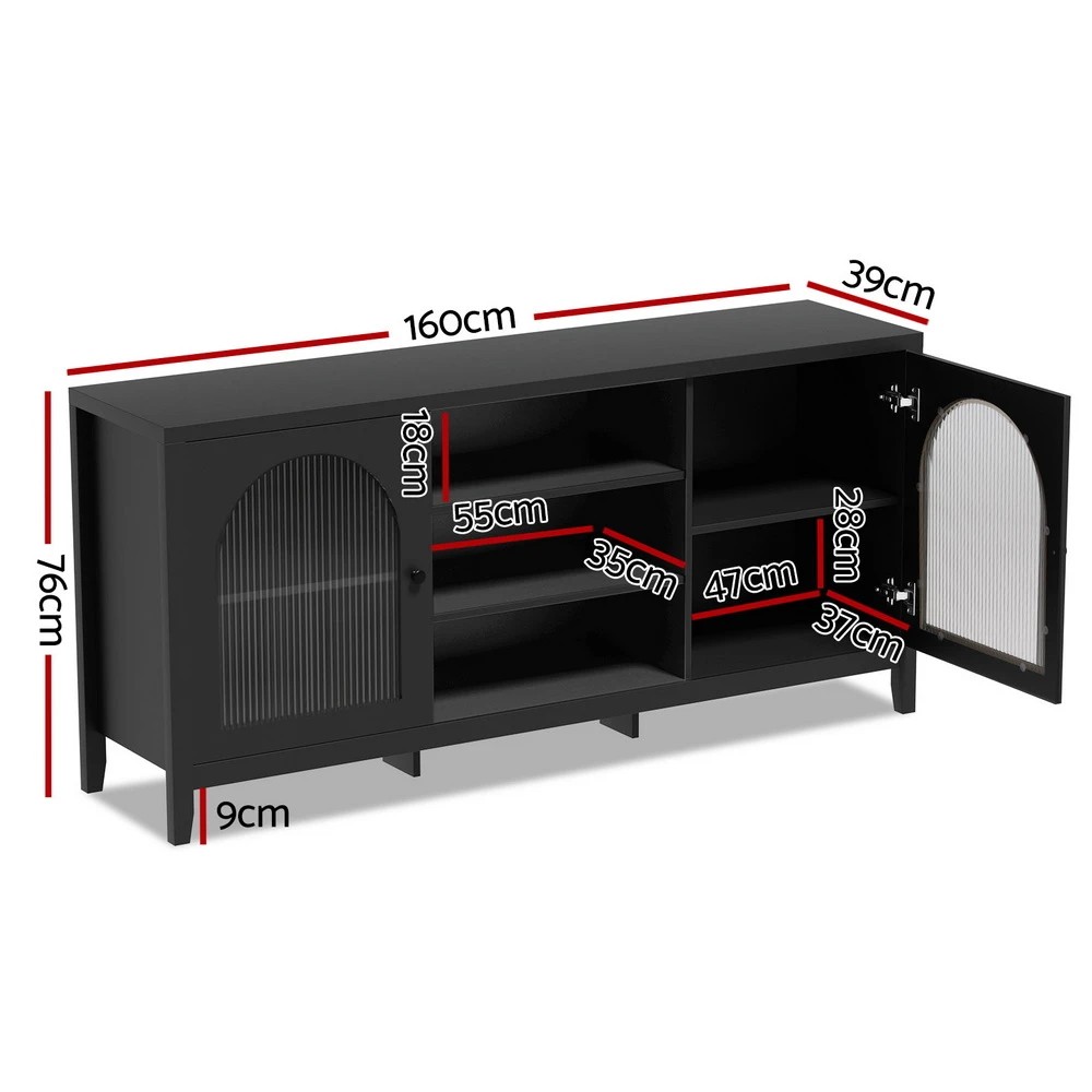 3 Artiss Buffet Sideboard Shelves Double Doors - Black, 3 of 6