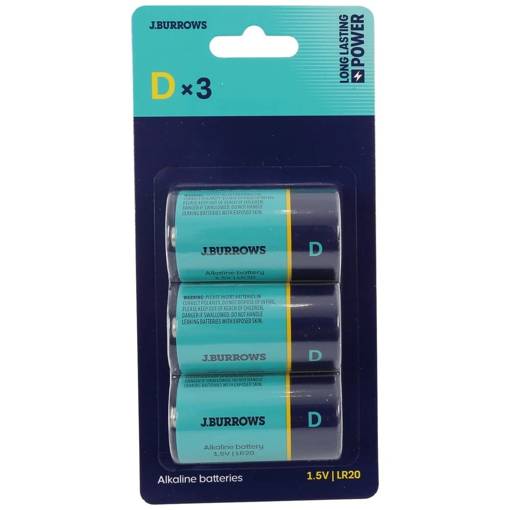 1 J.Burrows D Alkaline Batteries 3 Pack, 1 of 7