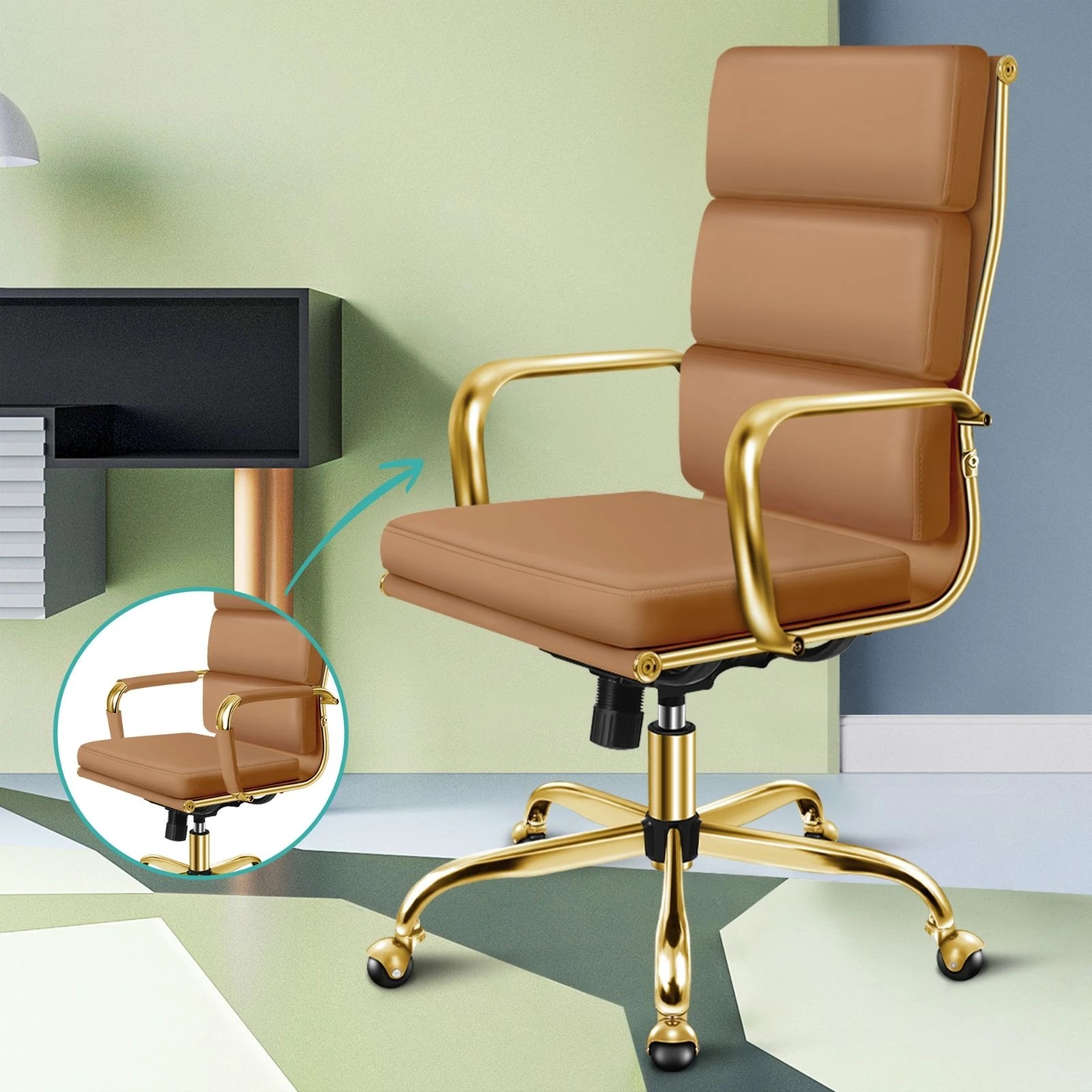 5 Alfordson Office Chair Ergonomic Paddings Computer Executive Work Seat High Back - Brown, 5 of 10