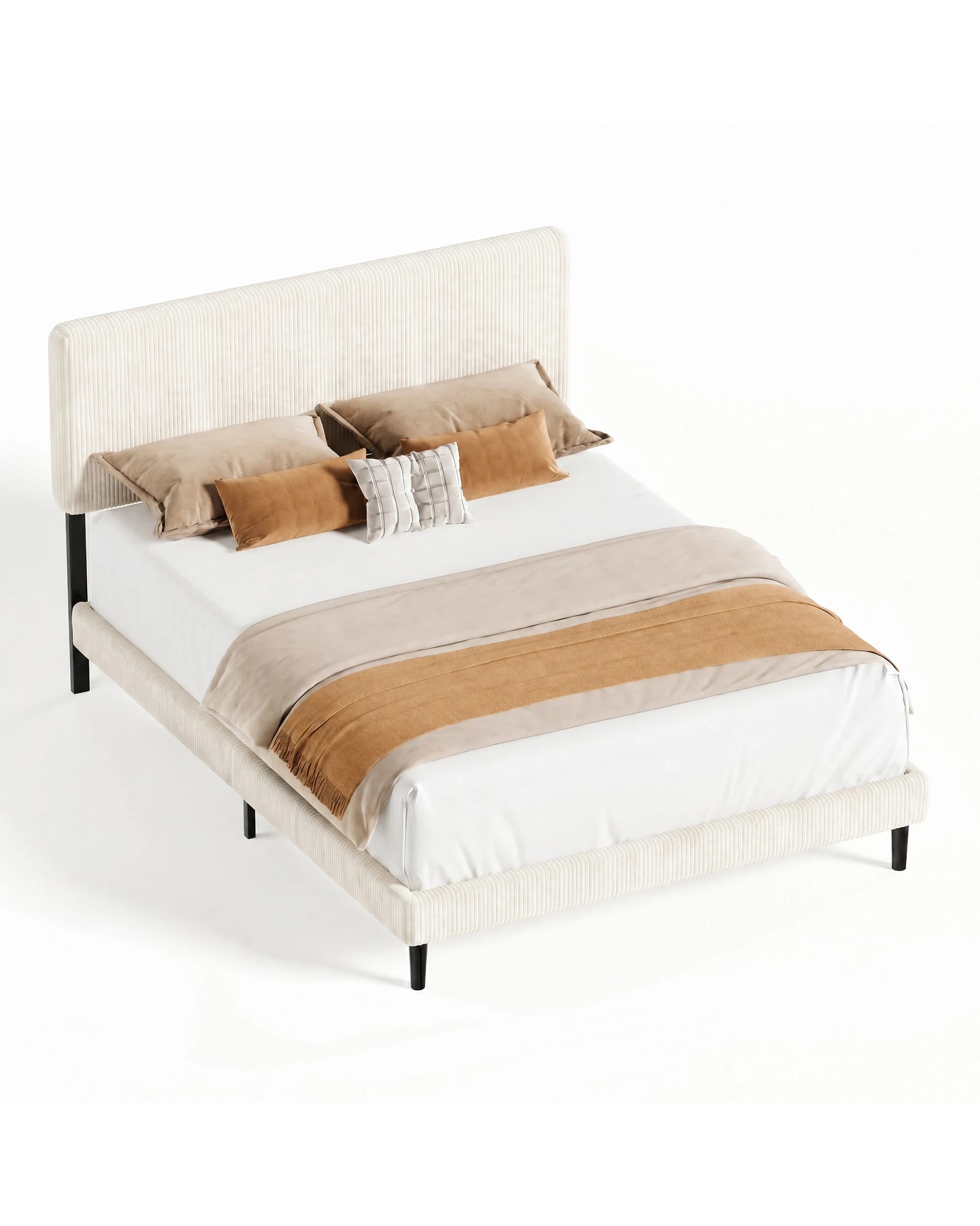 5 Ufurniture Queen Corduroy Bed Frame Adjustable Headboard Underbed Storage - Beige, 5 of 9