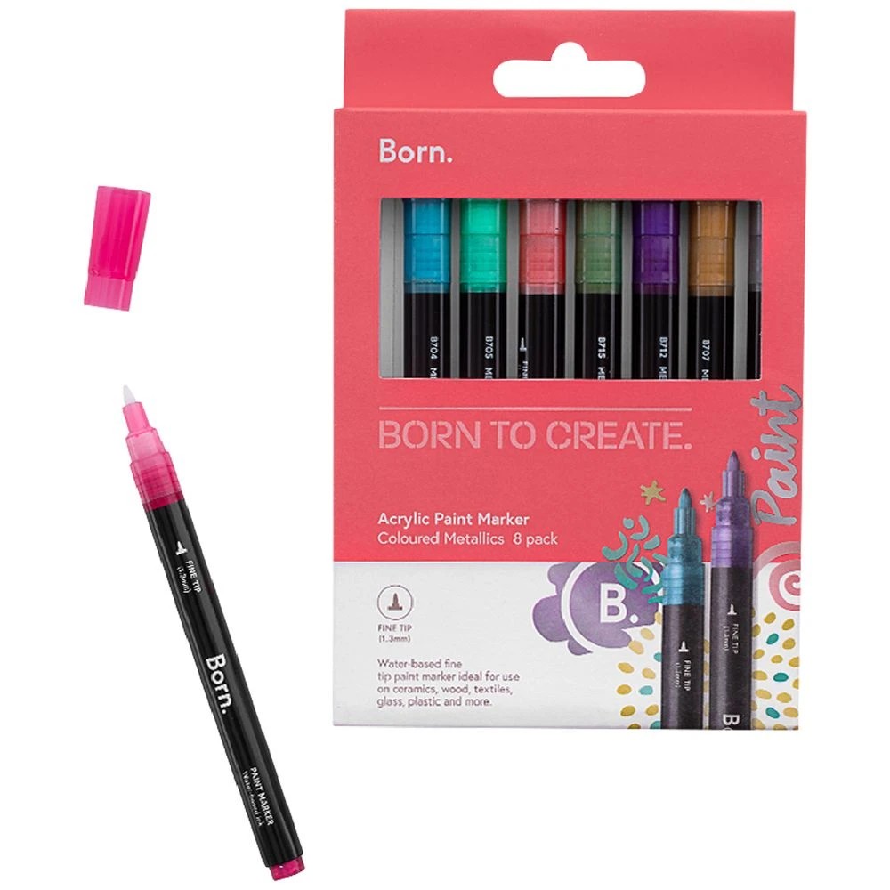 1 Born Acrylic Paint Marker 1.3mm Metallic 8 Pack, 1 of 4
