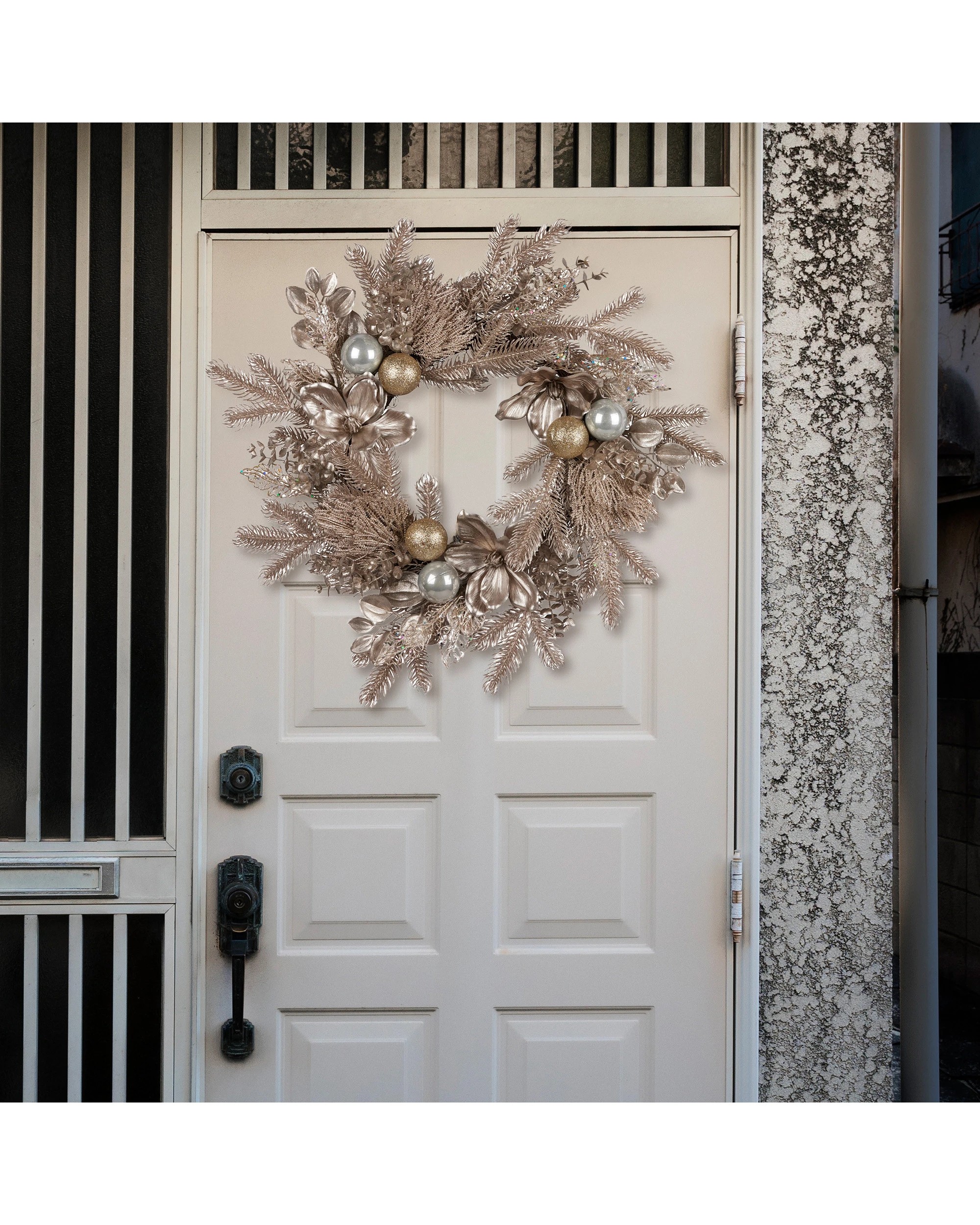 6 Christabelle Champagne Glitter Christmas Wreath - 61cm, 6 of 6