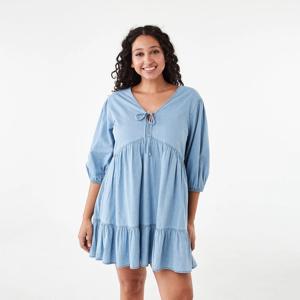 3/4 Balloon Sleeves Tie Front Mini Dress