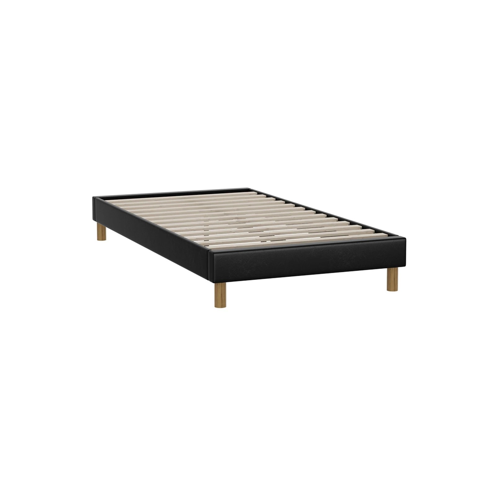 1 Oikiture Bed Frame King Single Size Bed Base PU Leather - Black, 1 of 9