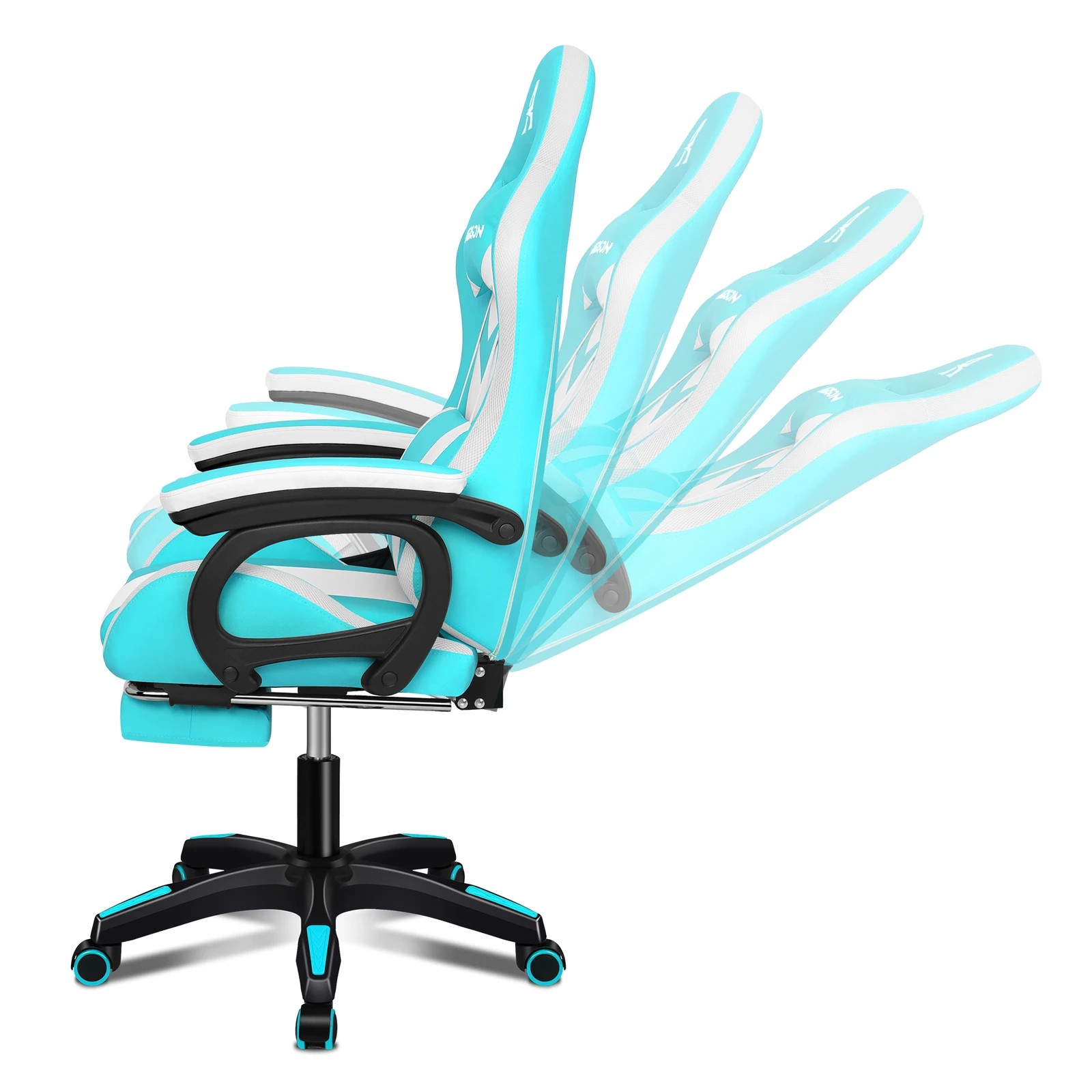 7 Alfordson Gaming Office Chair Massage 12 RGB LED Computer Seat Footrest - Cyan White, 7 of 10