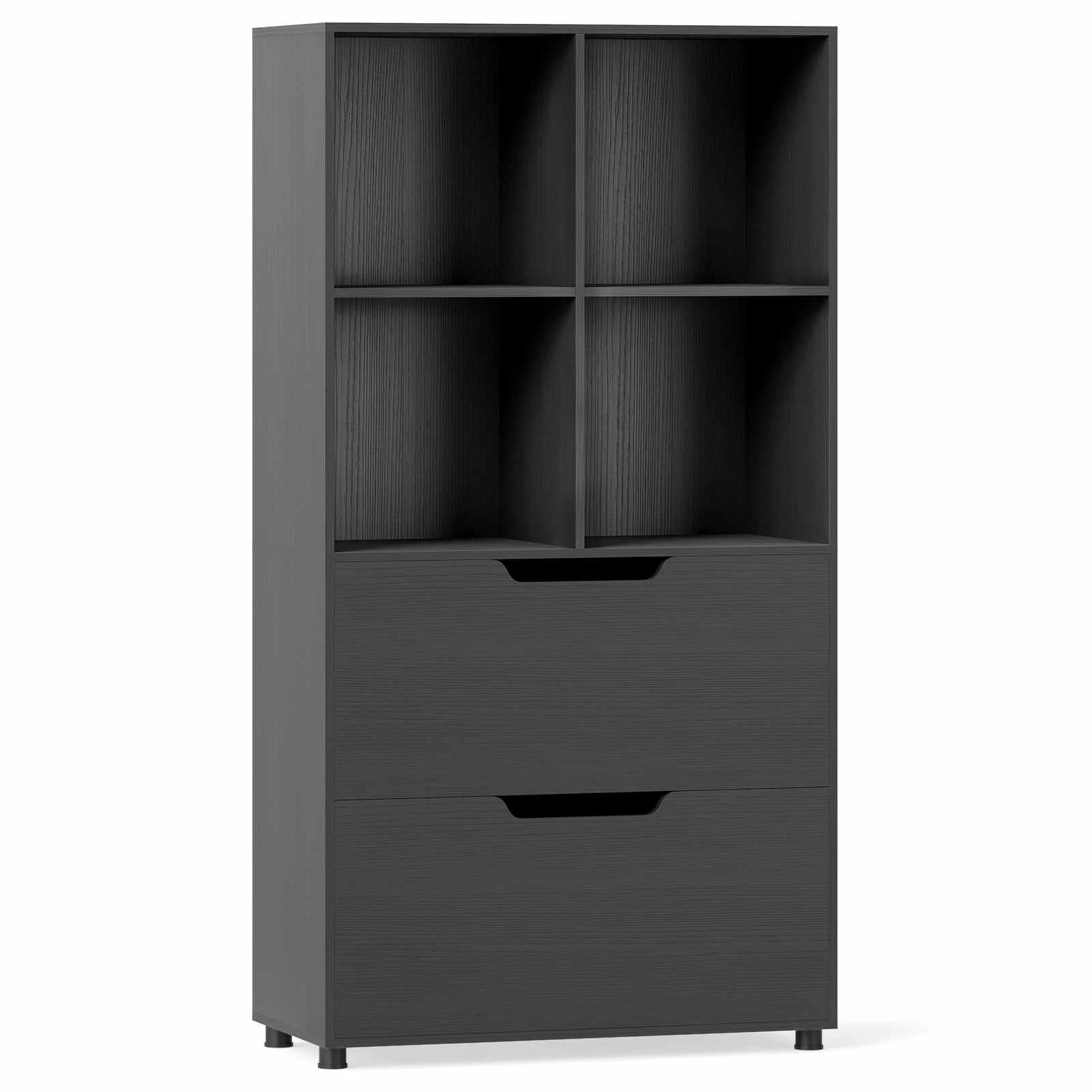 1 Costway 4 Cube 5-Tier Bookcase w/2 Drawers Display Rack Bookshelf Storage Organizer - Black, 1 of 4