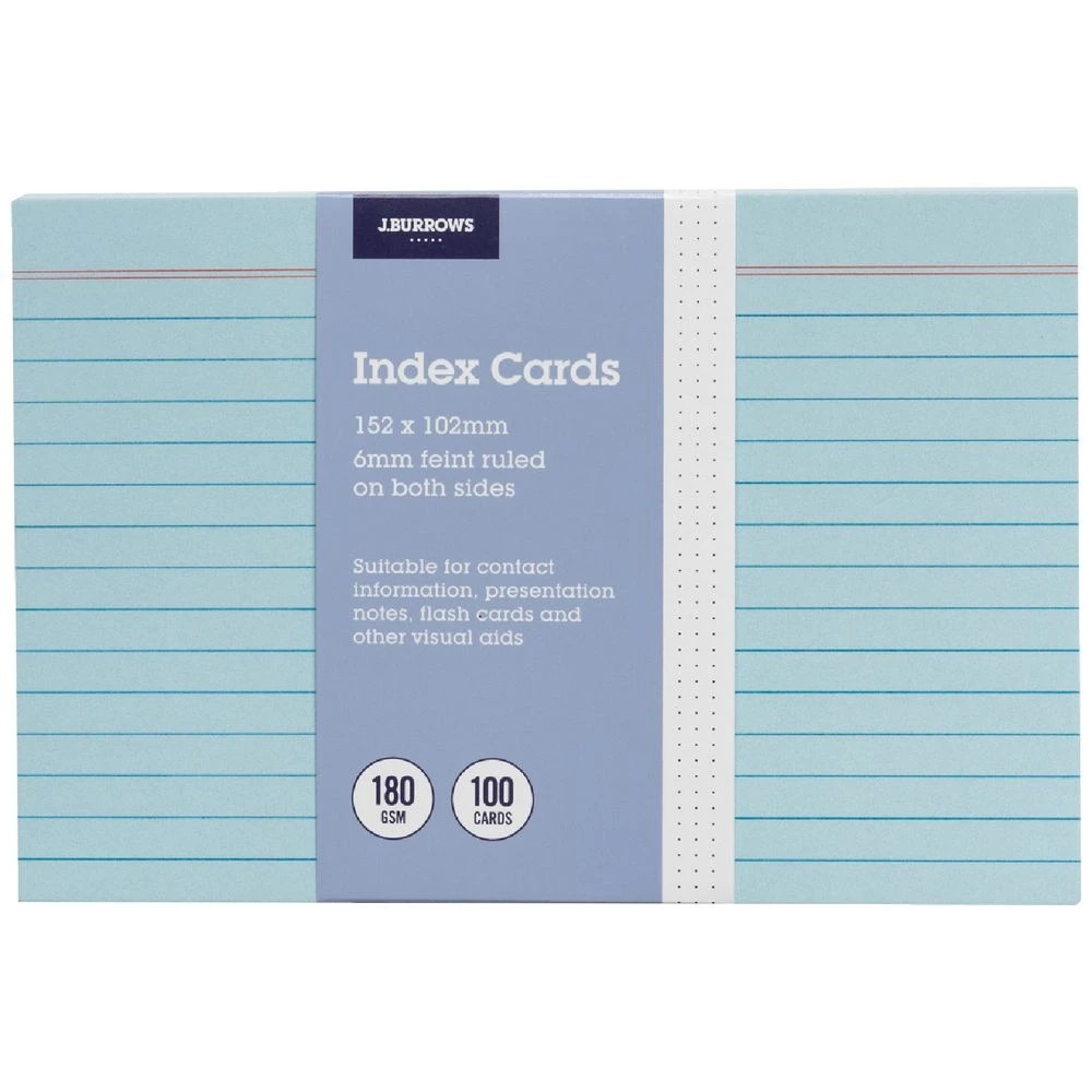 1 J.Burrows Index Cards Ruled 152 x 102mm Blue 100 Pack, 1 of 3