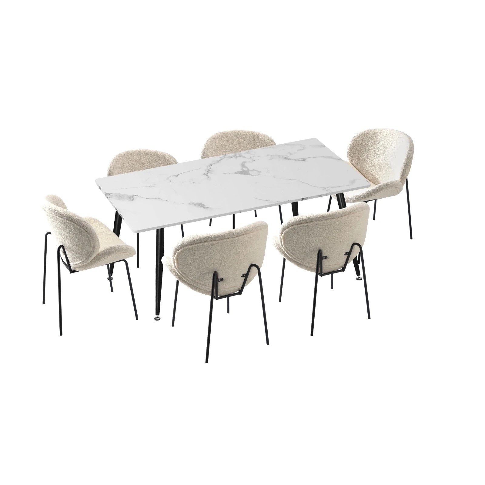 1 Oikiture 120cm Rectangle Dining Table with 6PCS Dining Chairs Sherpa - Multi, 1 of 9