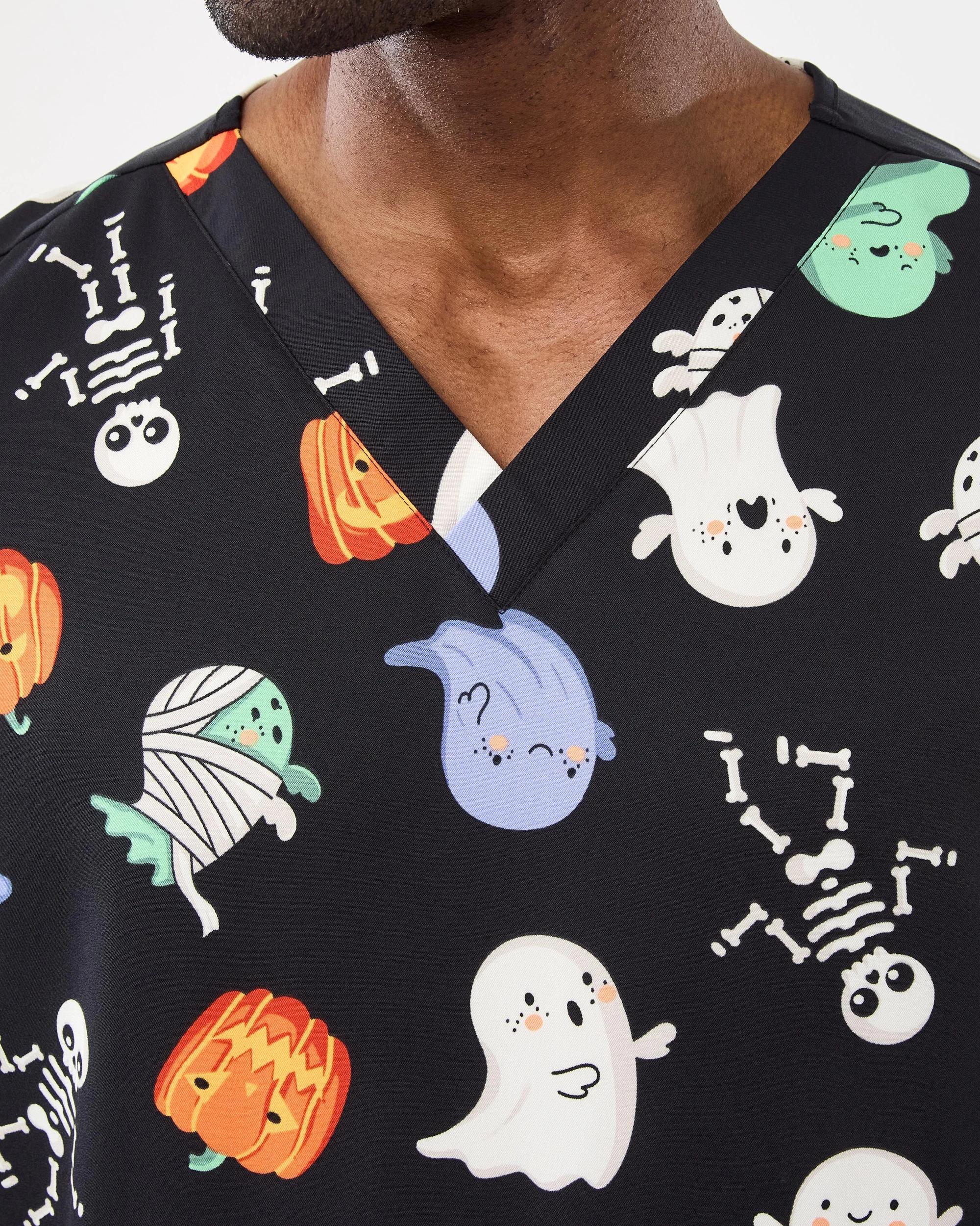 5 Halloween Workwear Unisex Scrub Top Blk Boney, 5 of 7