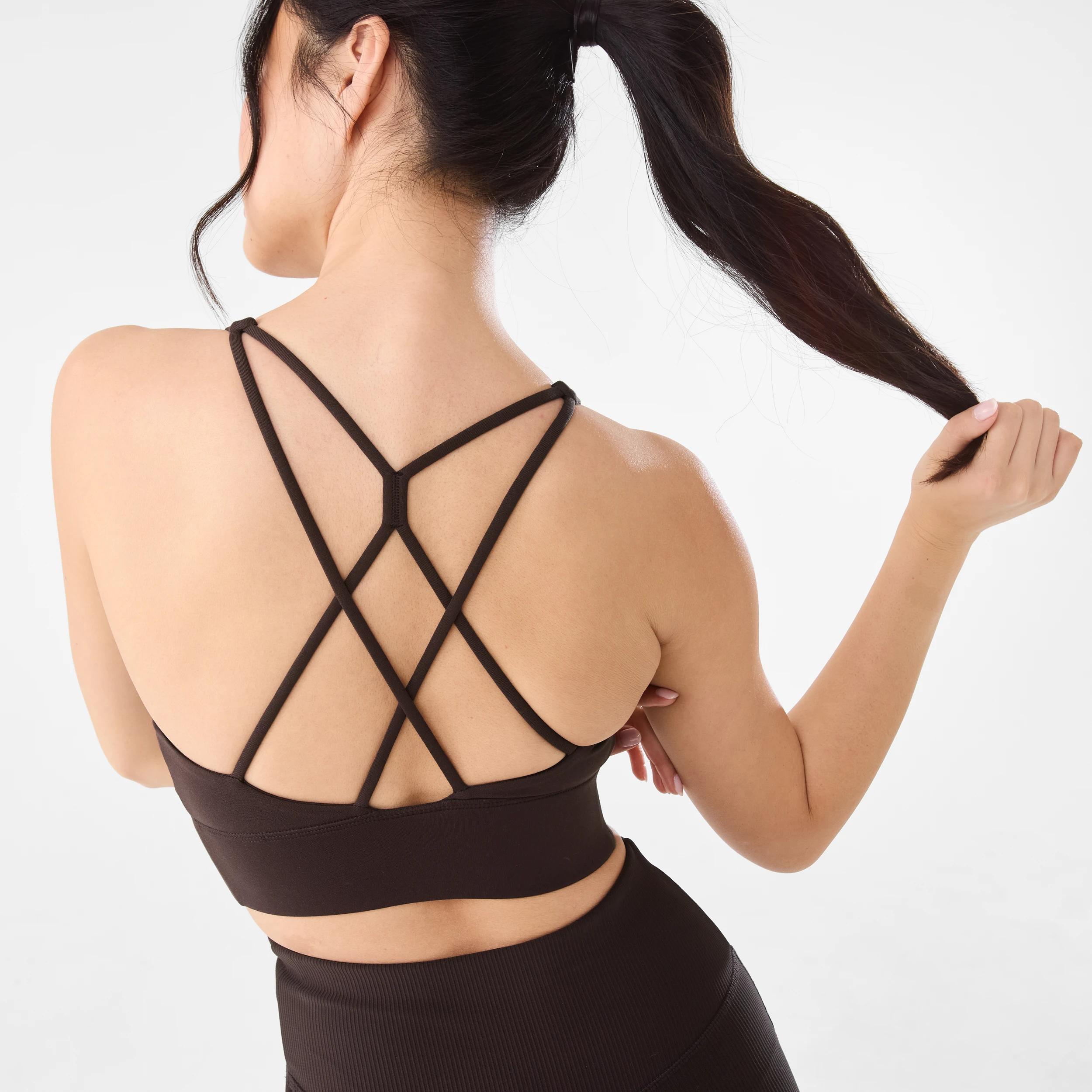 8 Active Womens Ultrasoft Strappy Crop Top TUSCAN BROWN, 8 of 9