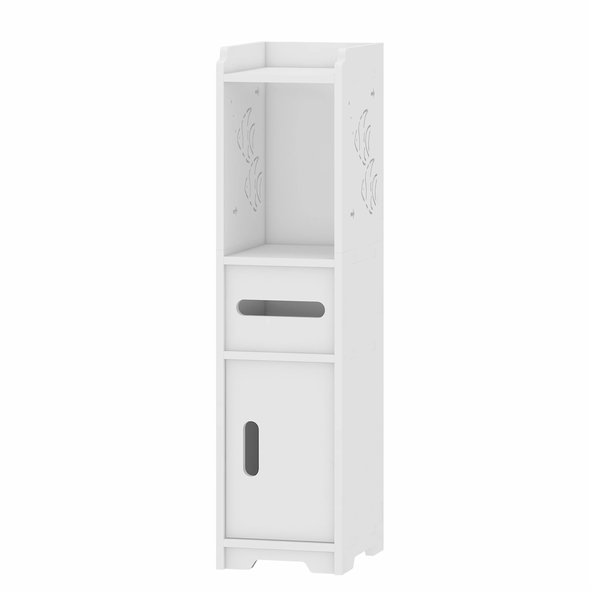 2 Advwin Slim Bathroom Storage Cabinet PVC Narrow Storage Cupboard with Doors and Drawer  Floor Cabinet with Open Shelves, 2 of 9