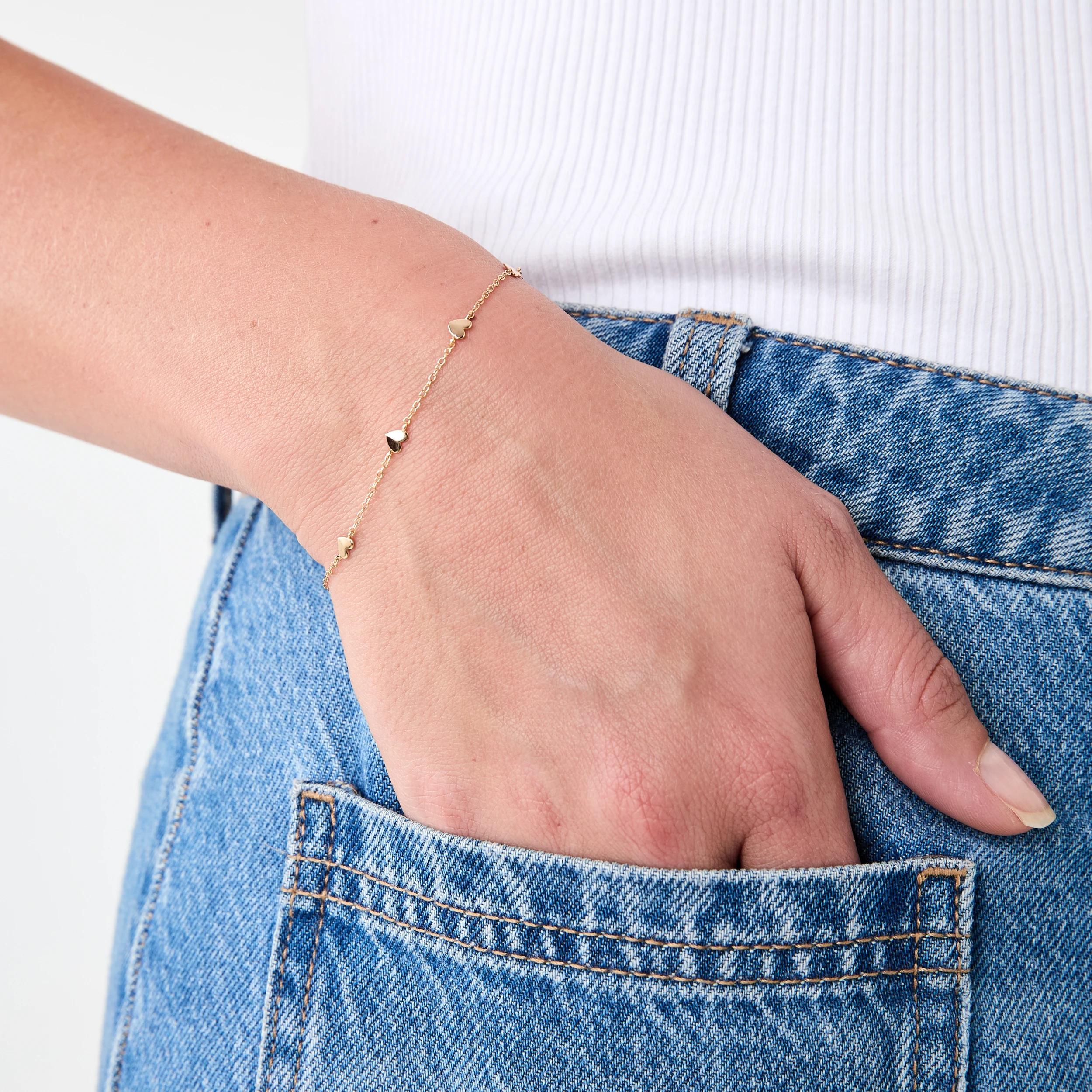 3 Gold Plated Sterling Silver 925 Heart Bracelet Gold, 3 of 4