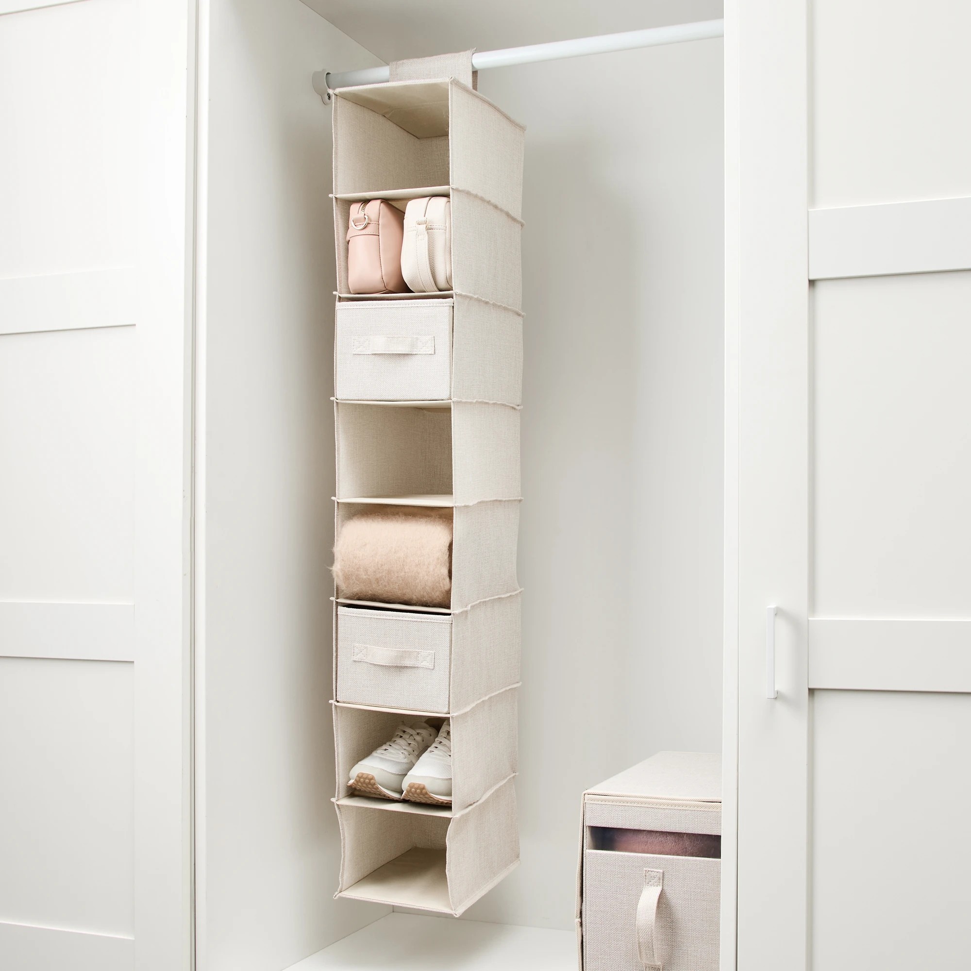 2 Linen Look Narrow Hanging Shelving with Drawers, 2 of 8
