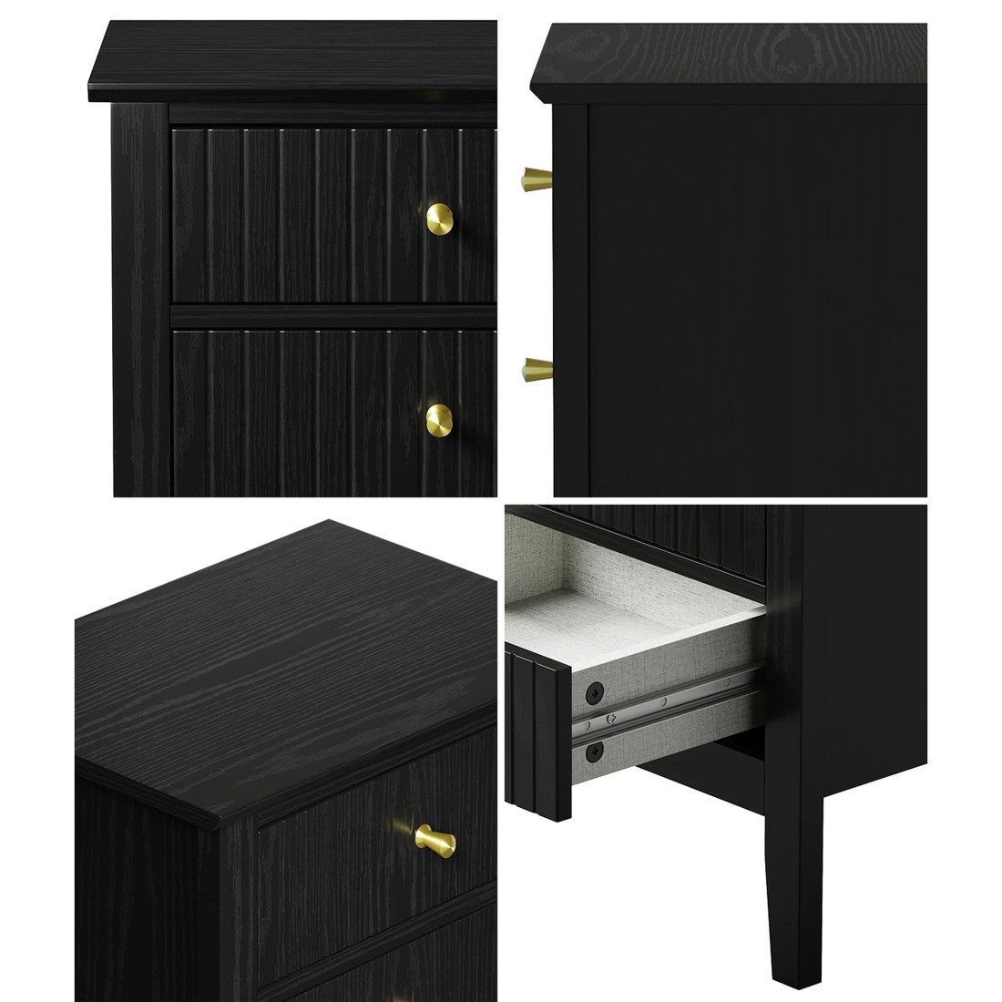 4 Oikiture Bedside Table 3 Drawers Side End Storage Furniture Nightstand
 - Black, 4 of 10