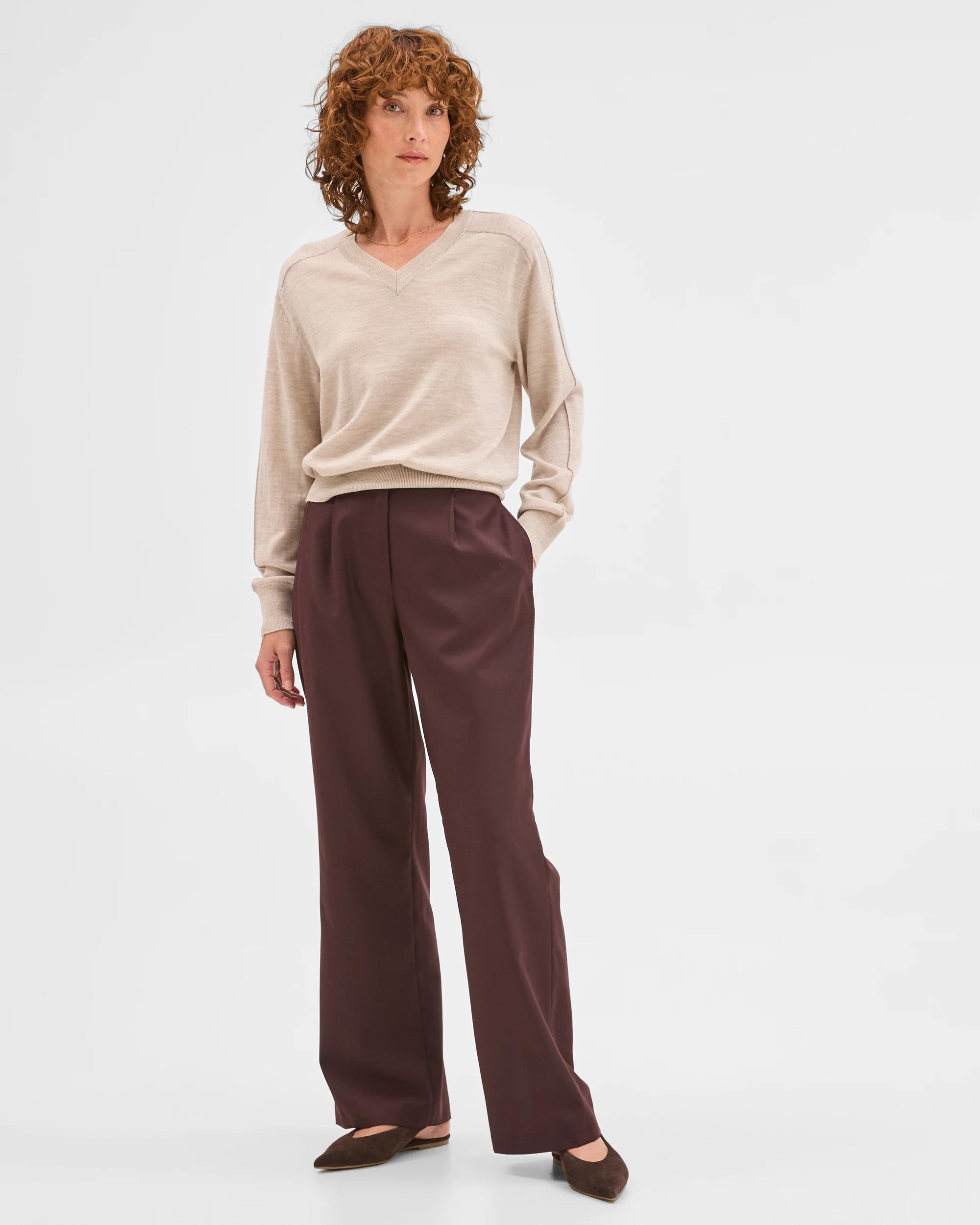 1 Preview Wool Blend Tailored Straight Leg Pants DARK CHOCOLATE, 1 of 6