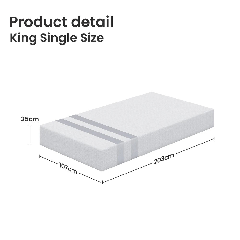 3 BedStory King Single Memory Foam Mattress 25cm Cooling Gel Foam Mattress in a Box Medium Feel - King Single Bed - White, 3 of 10