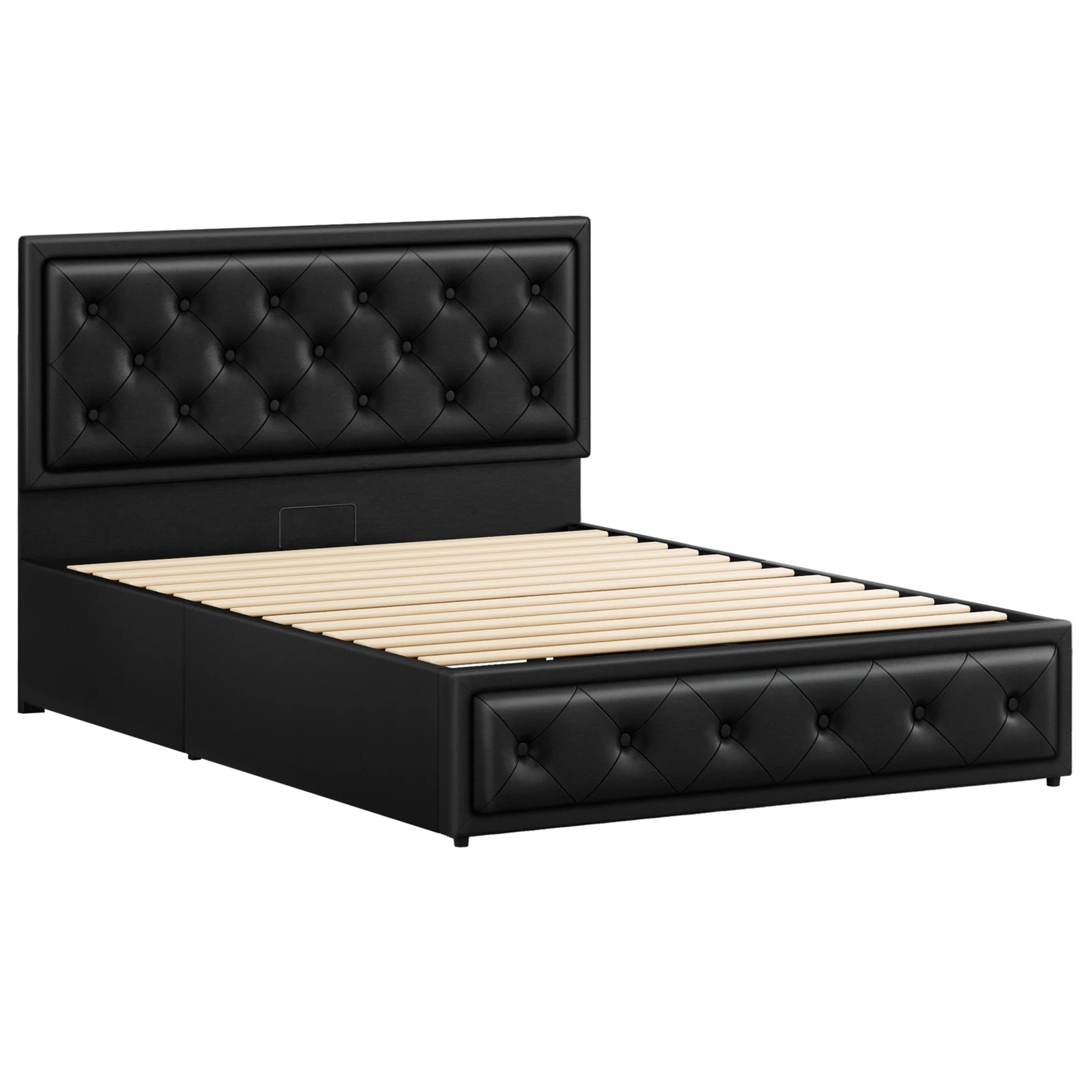 10 Alfordson Bed Frame Double Size Gas Lift Storage Mattress Base Leather Dinana - Black, 10 of 10