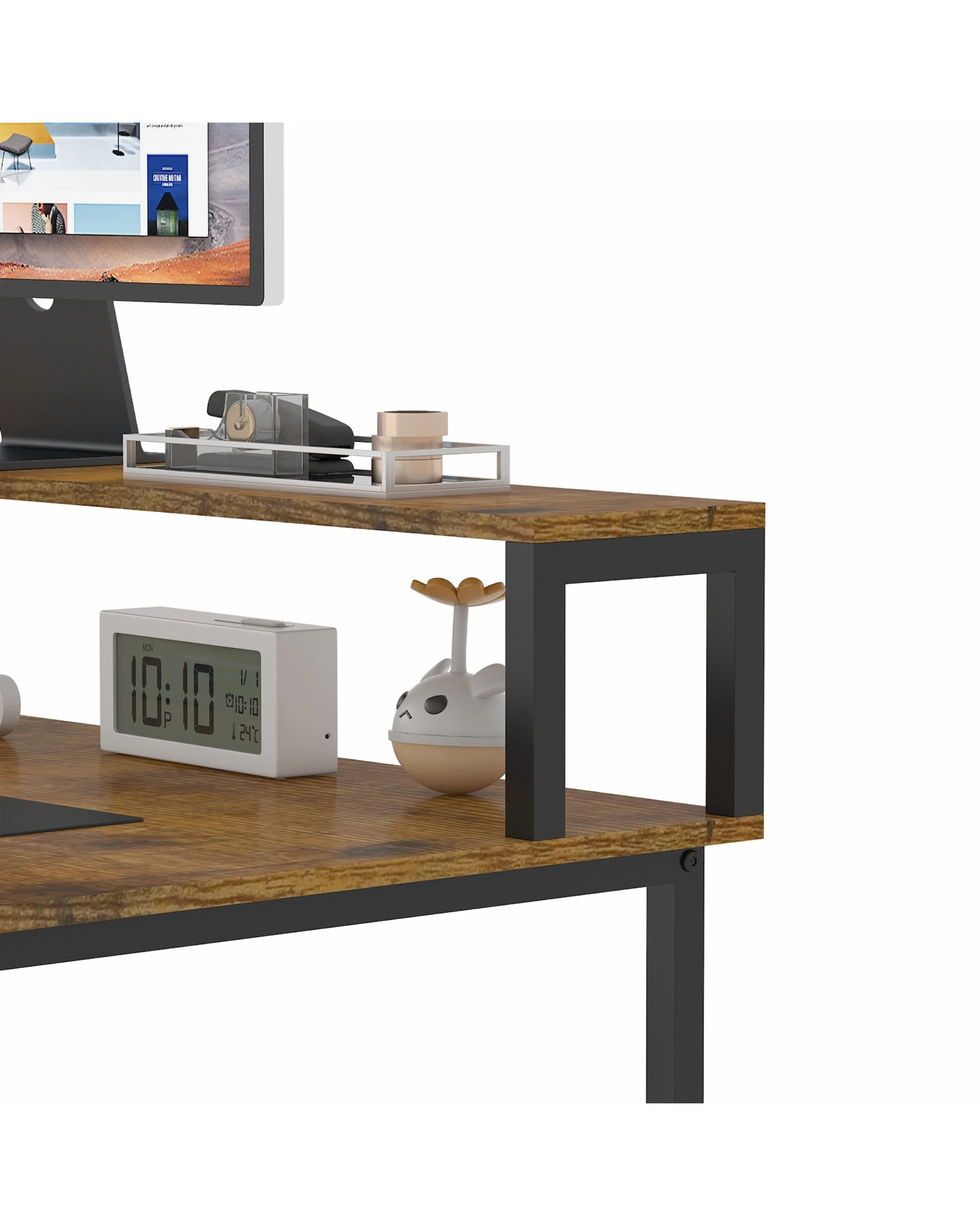 6 Advwin 236cm 2 Person LED Gaming  Computer Desks w/ Power Outlets - Brown, 6 of 9