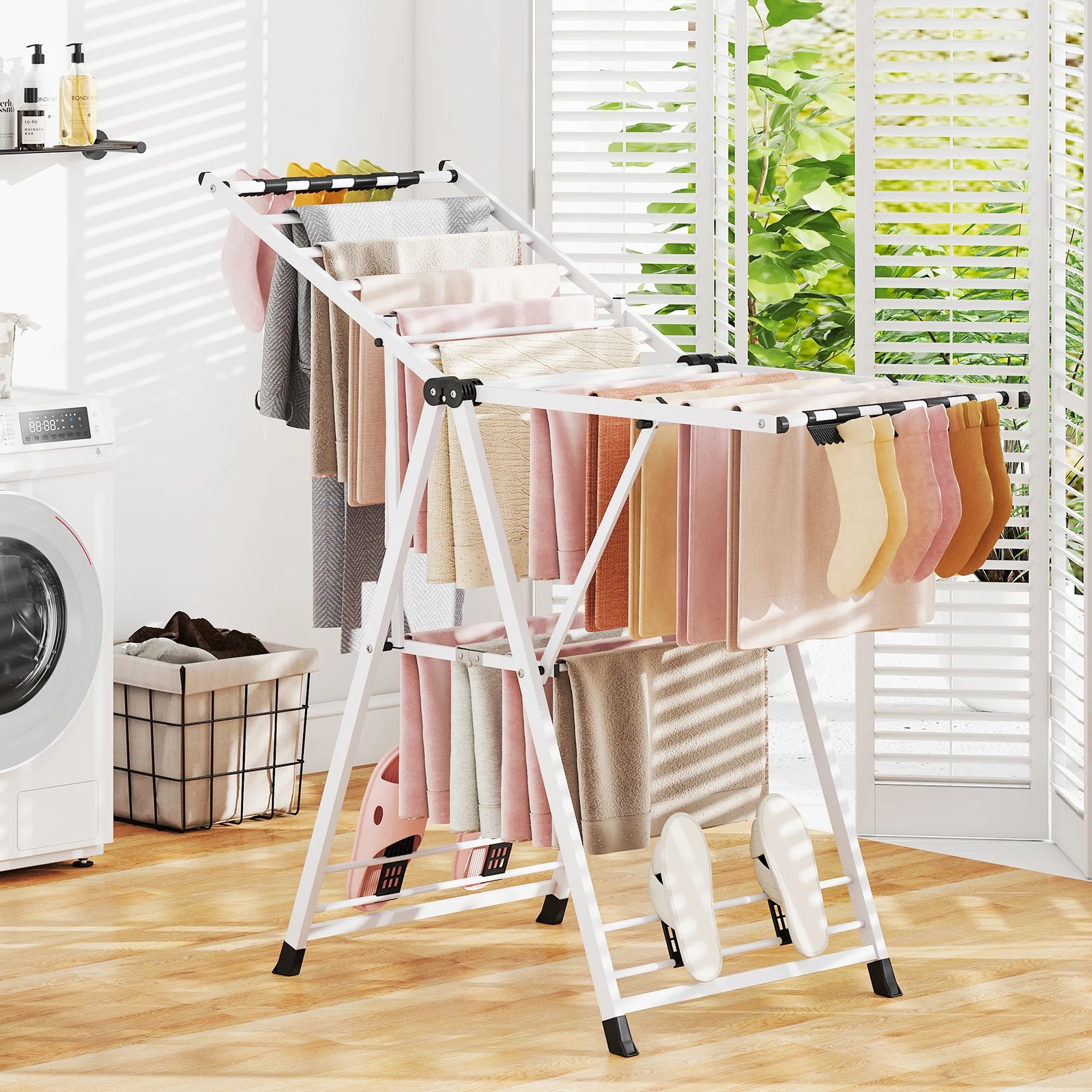 3 Costway Clothes Drying Rack Foldable Clothes Airer w/16 Drying Rails Gullwing Clothing Stand - White, 3 of 3